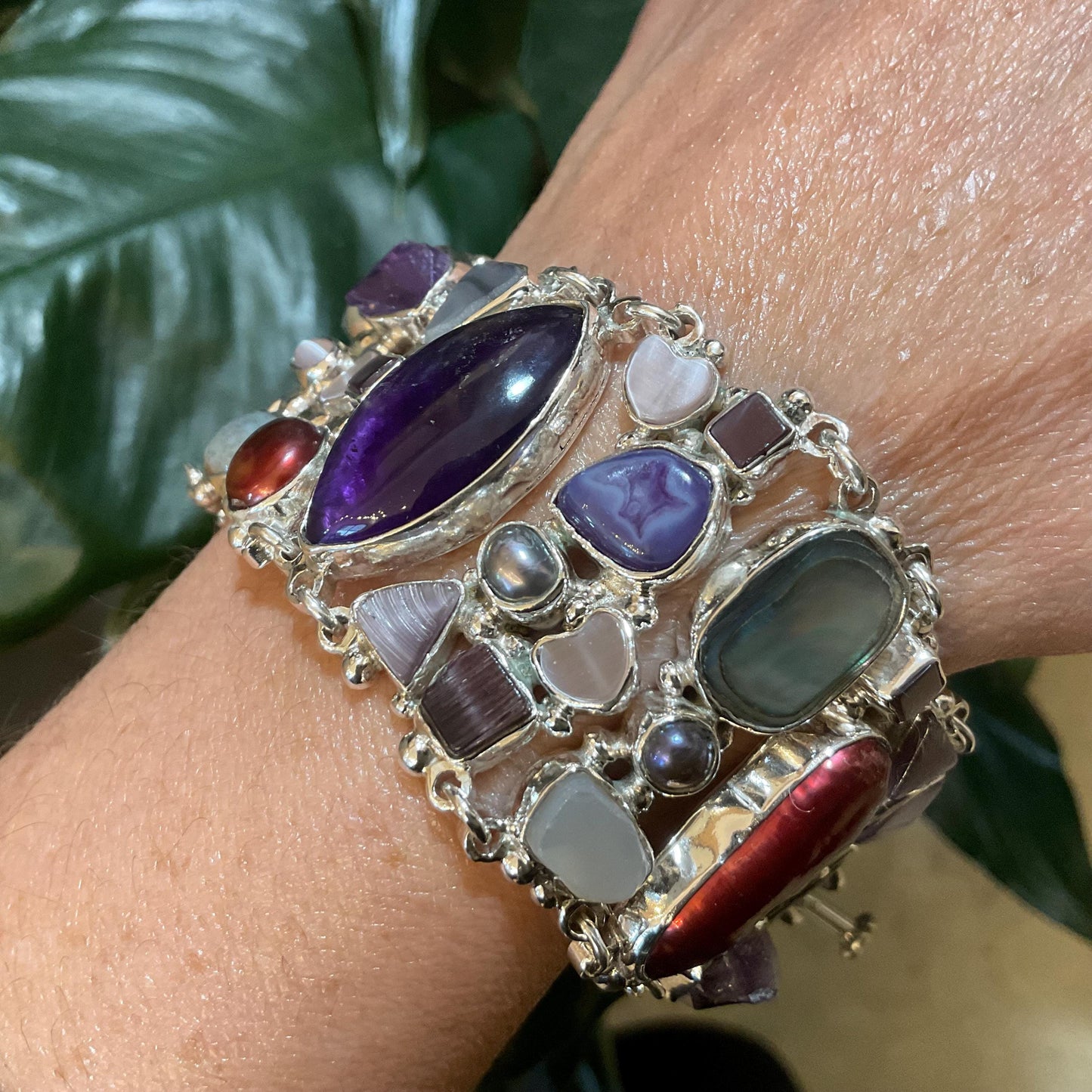 sterling silver amethyst statement pearl multi gemstone Bracelet