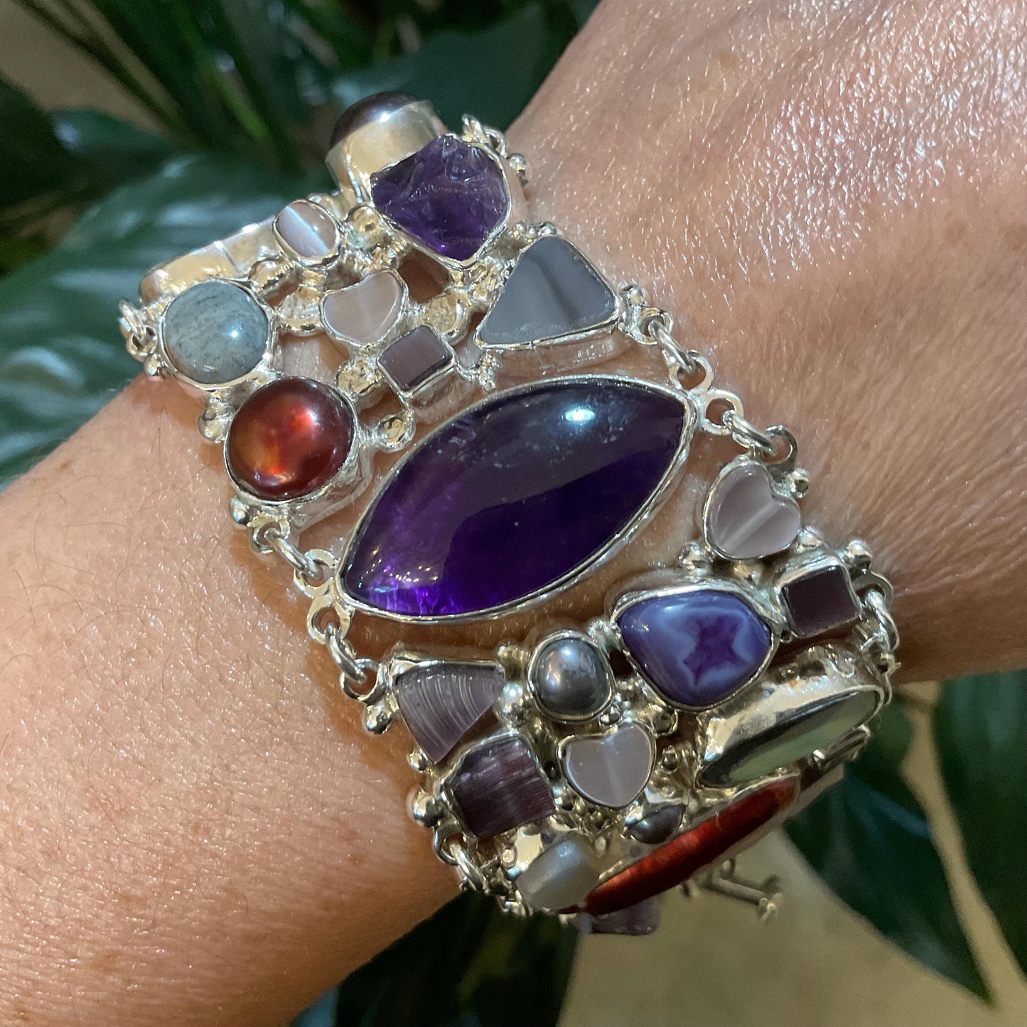 sterling silver amethyst statement pearl multi gemstone Bracelet