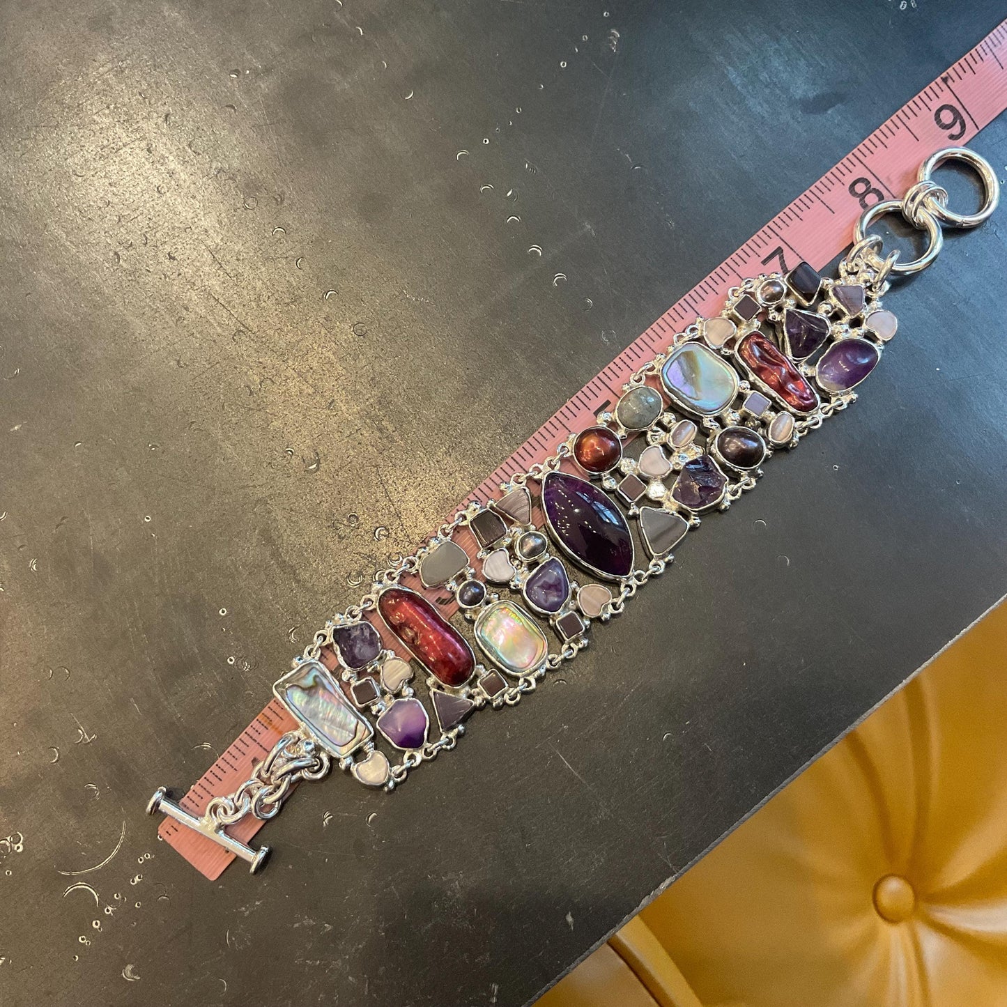 sterling silver amethyst statement pearl multi gemstone Bracelet