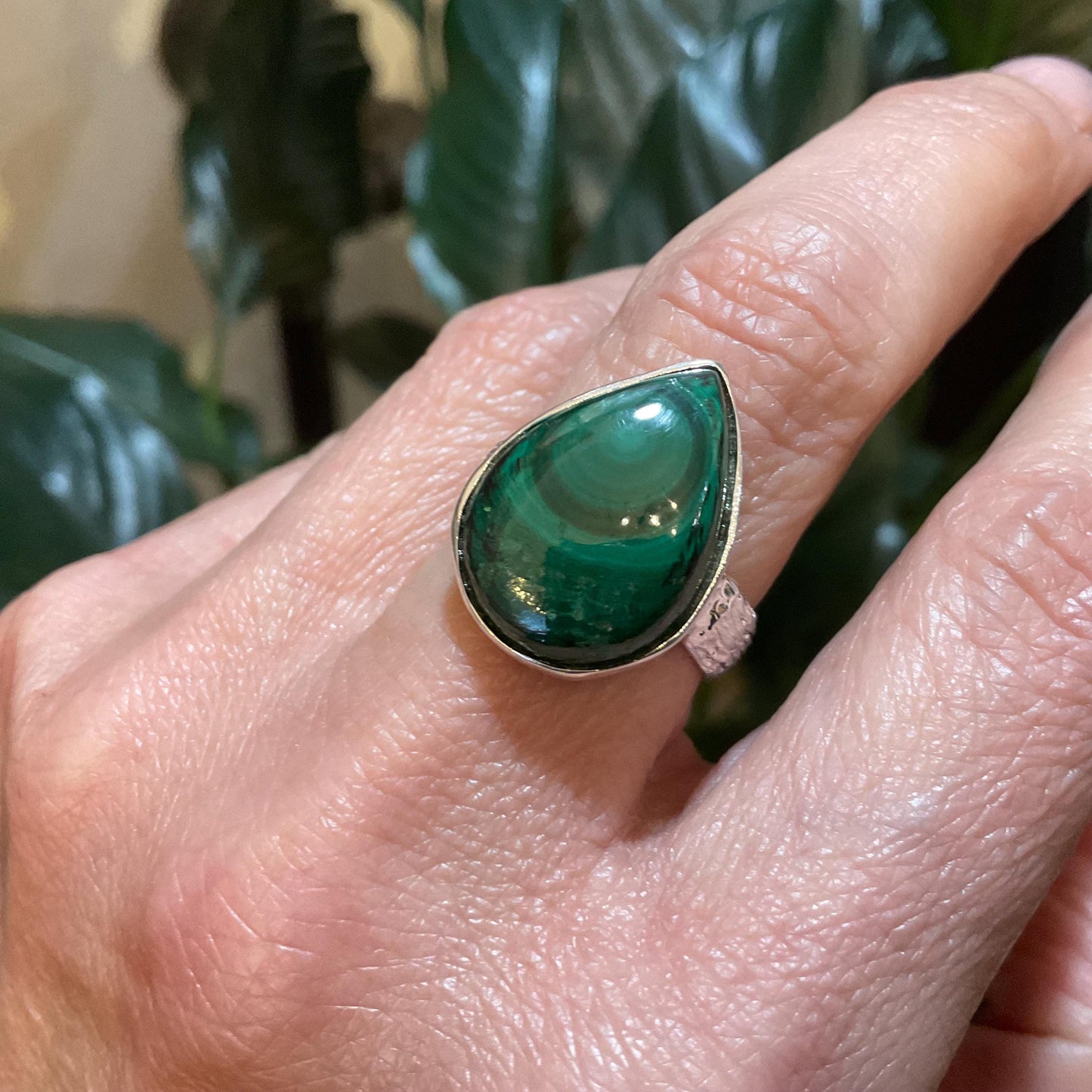 925 sterling silver natural malachite pearl shape ring 6.5 7