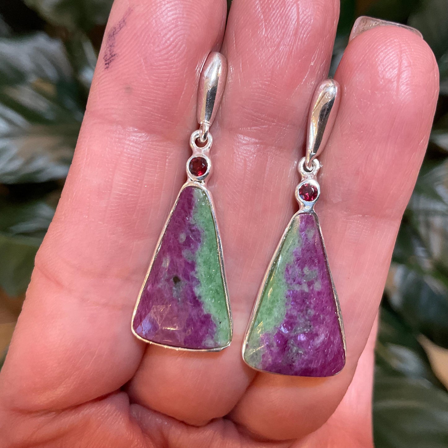 Sterling Silver natural ruby zoisite dangle post Earrings