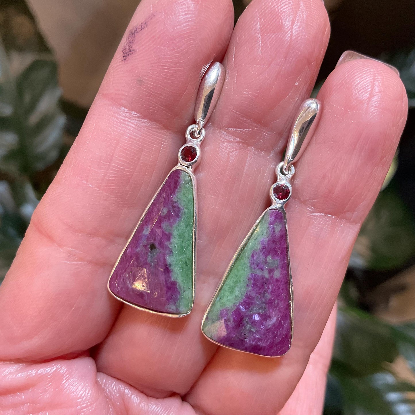 Sterling Silver natural ruby zoisite dangle post Earrings