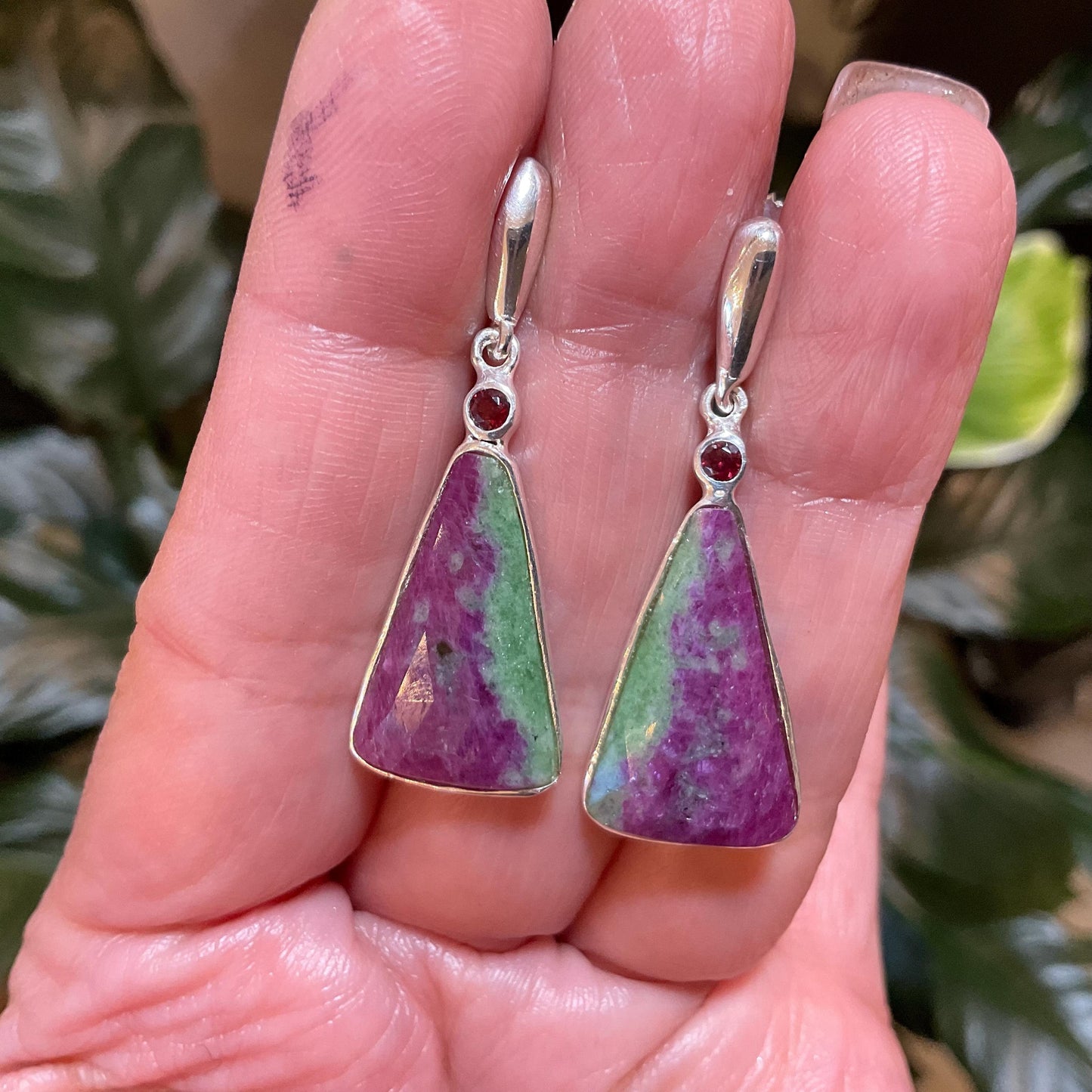 Sterling Silver natural ruby zoisite dangle post Earrings