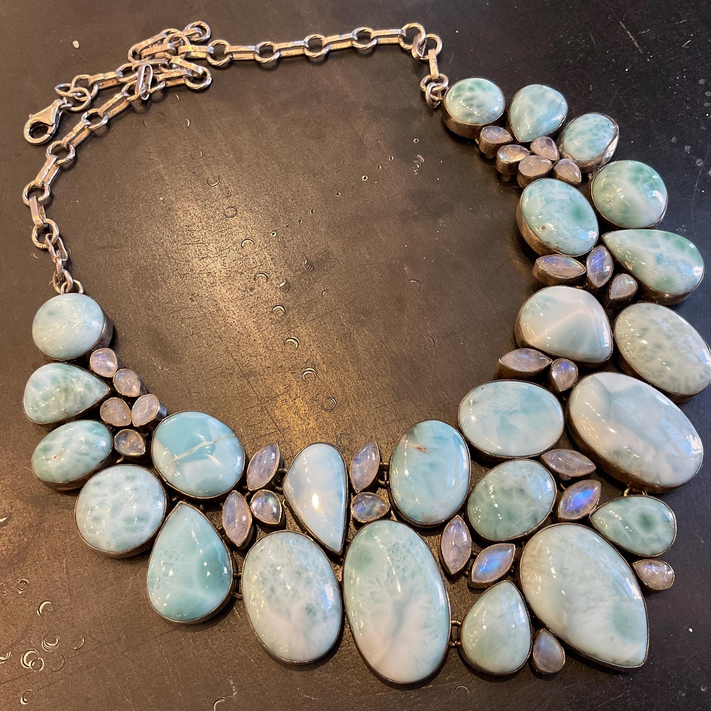 sterling silver natural Dominican Larimar Moonstone necklace