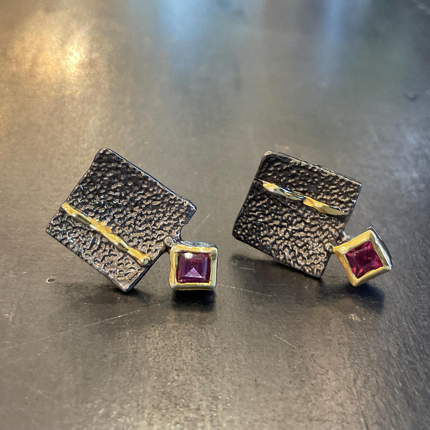 sterling Silver Rhodolite modernist stud earrings