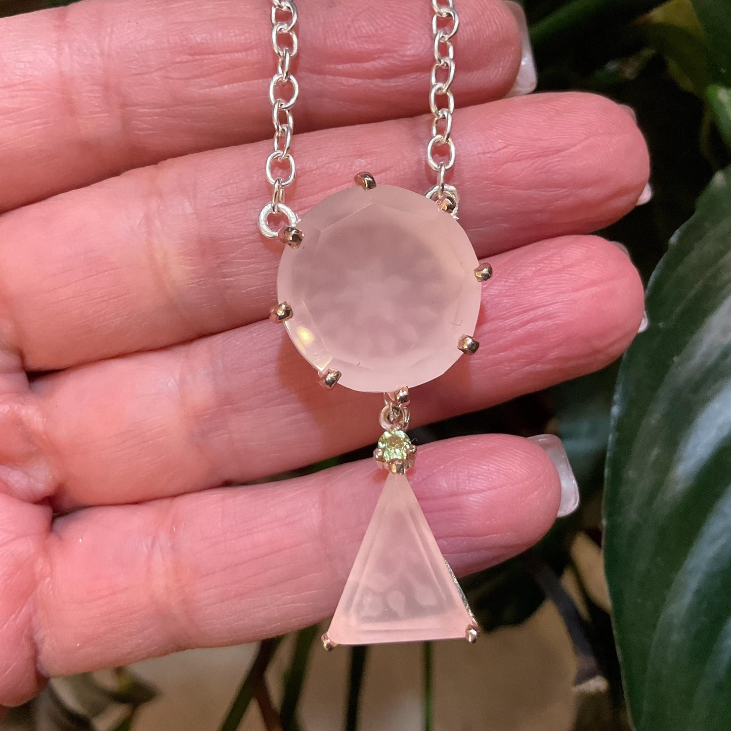 sterling silver pink rose quartz carved star pendant necklace