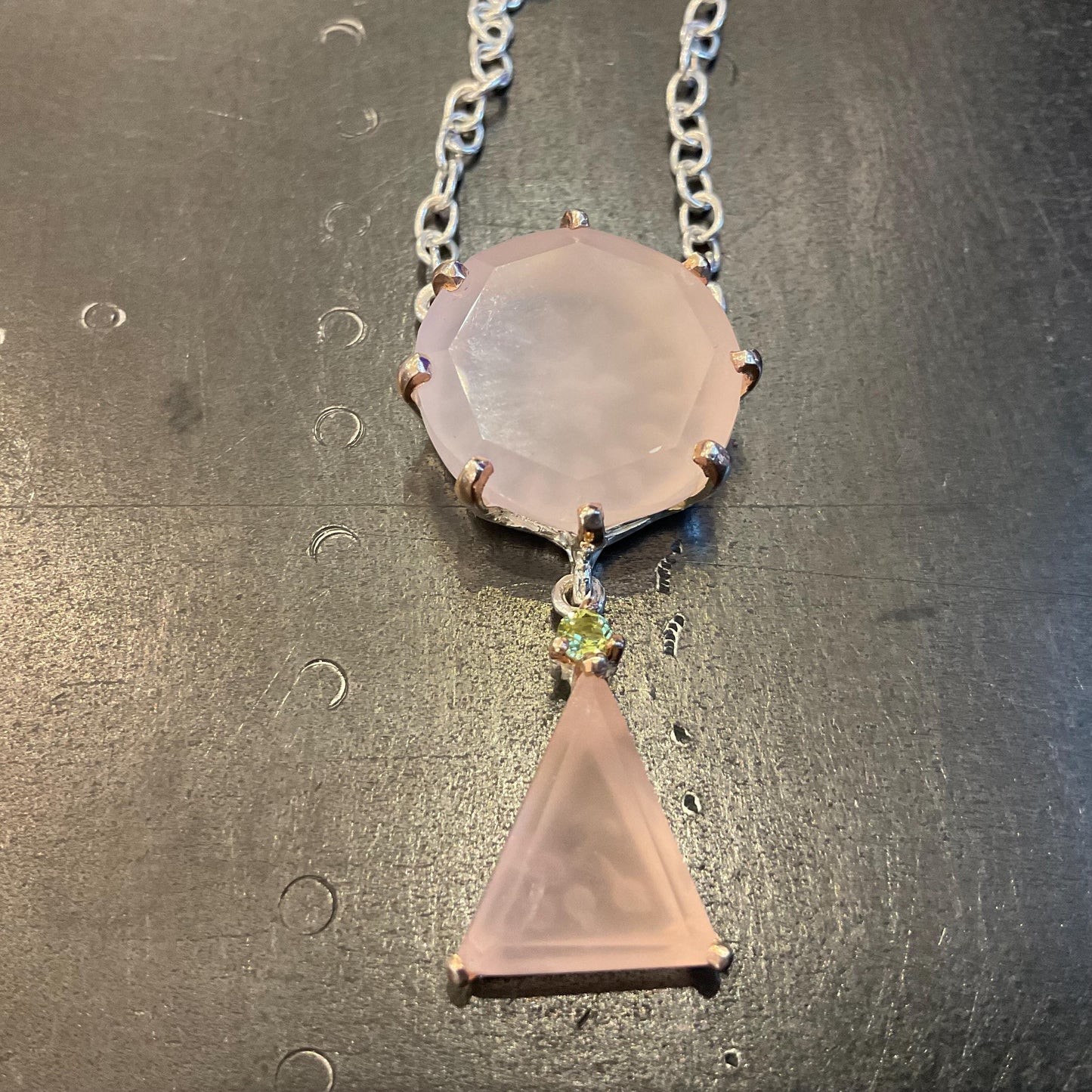 sterling silver pink rose quartz carved star pendant necklace