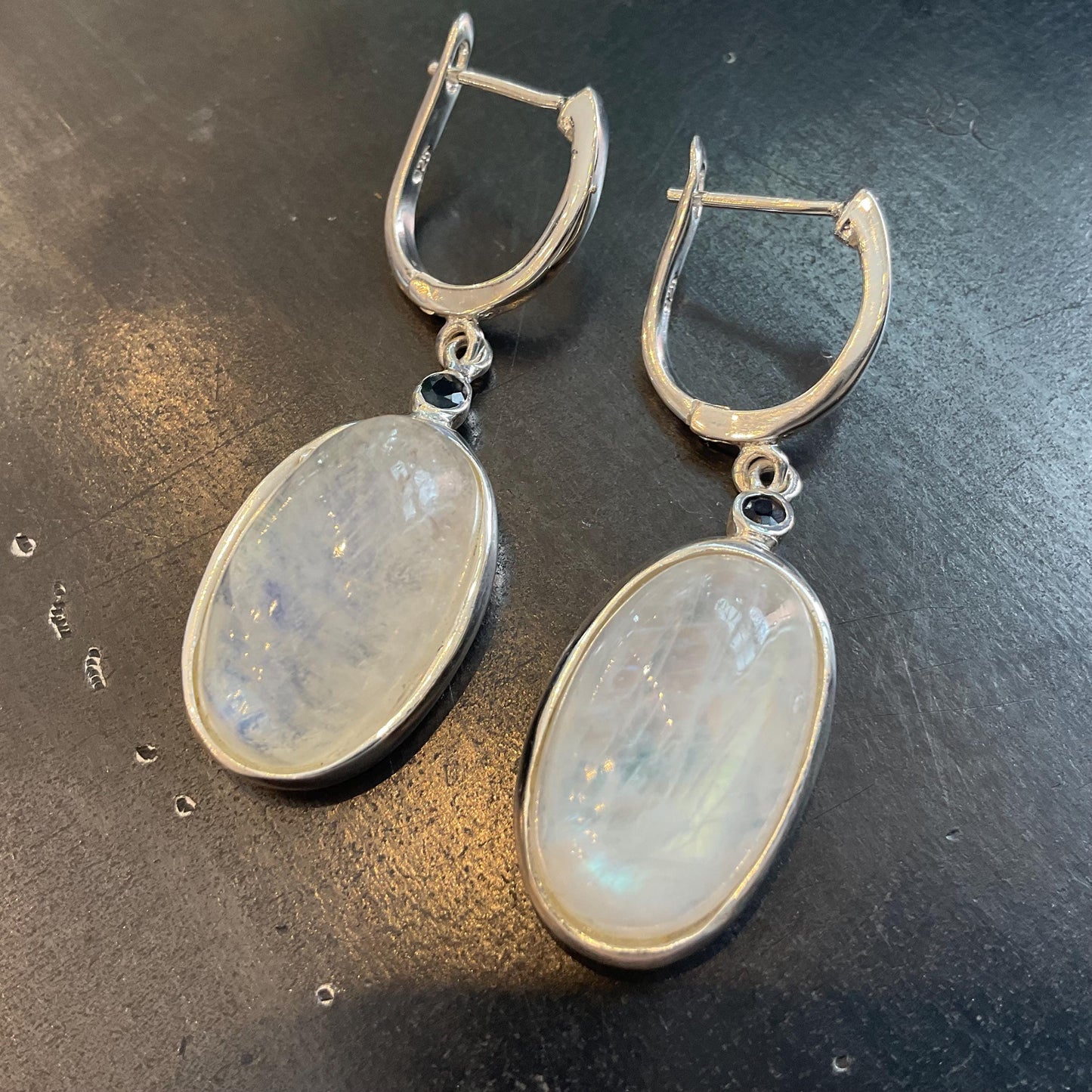 Moonstone Sterling Silver oval shape sapphire Dangle Earrings