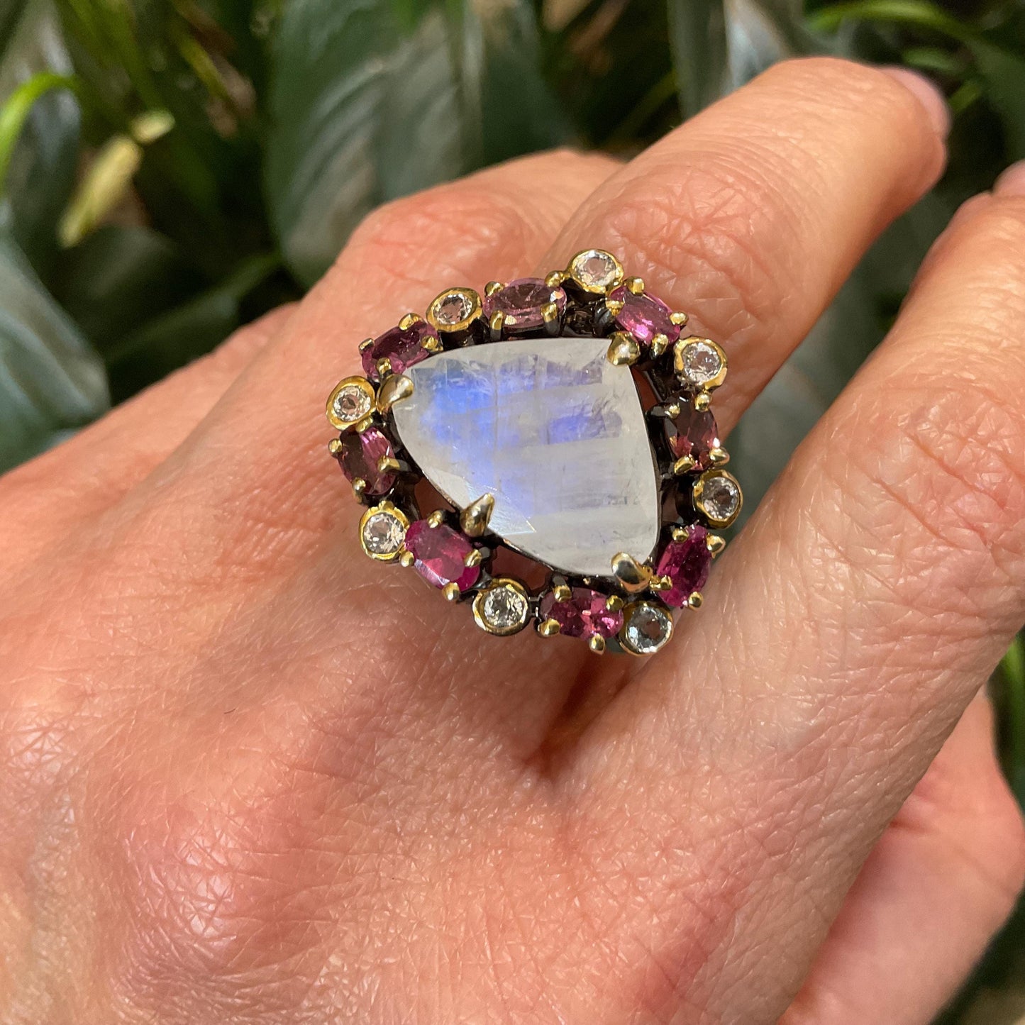 Sterling silver moonstone statement tourmaline ring 8 Colors Of Etnika