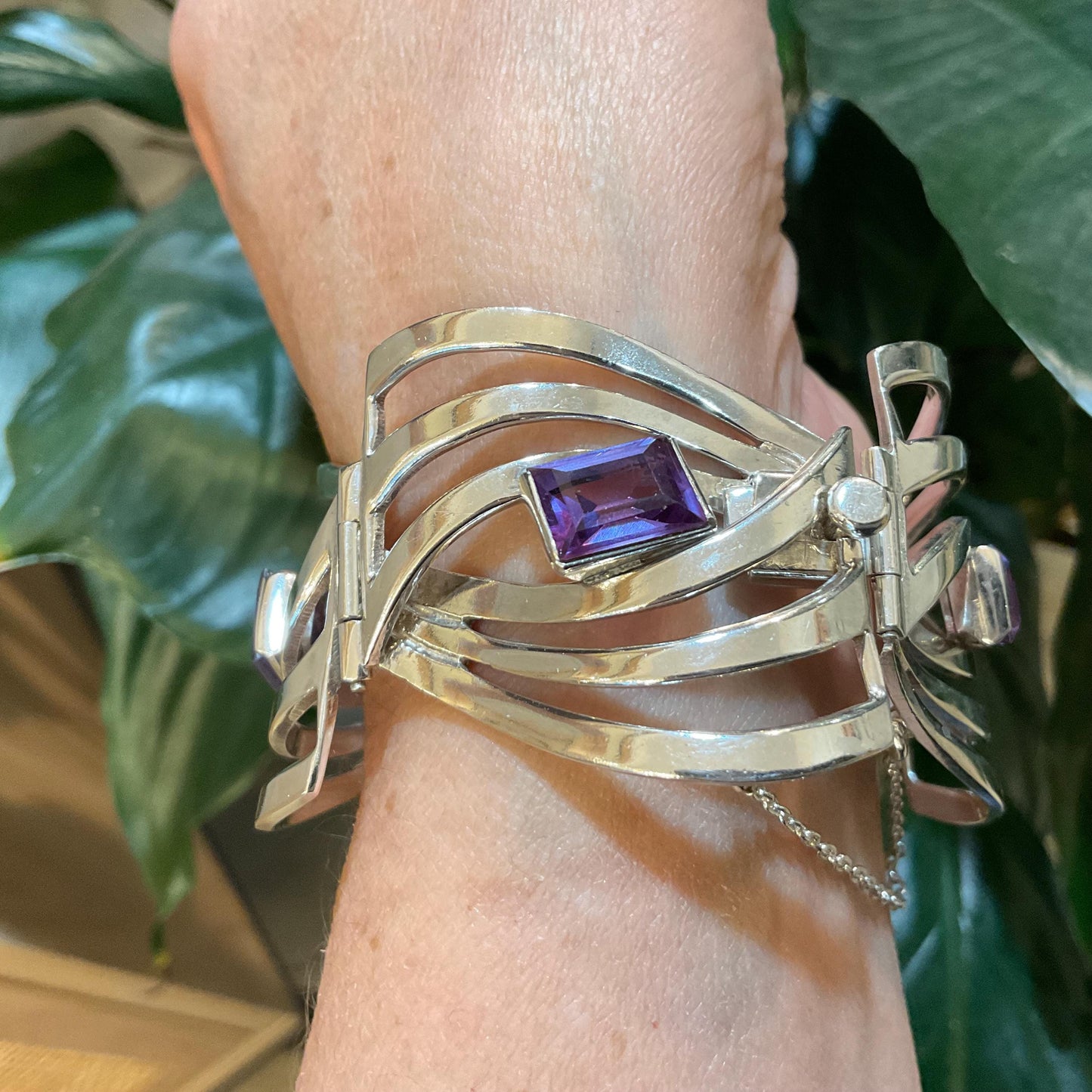 sterling silver modernist taxco vintage abstract alexandrite purple Bracelet
