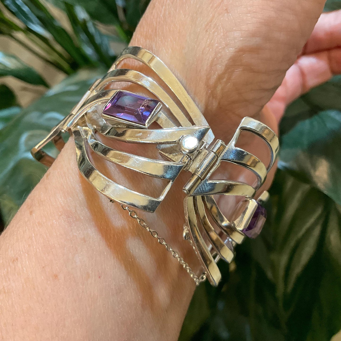 sterling silver modernist taxco vintage abstract alexandrite purple Bracelet