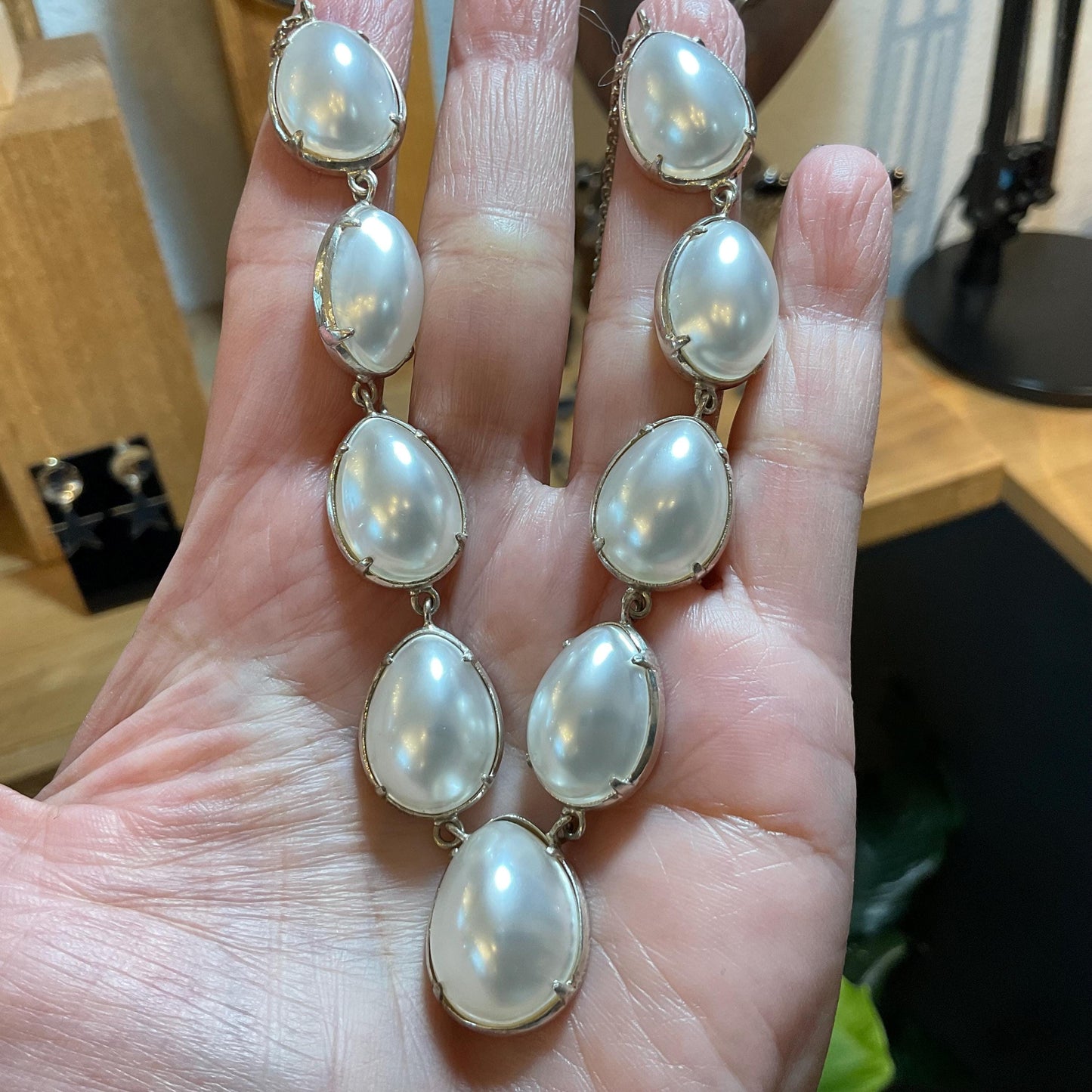 Sterling silver large white osmena mother of pearl Necklace