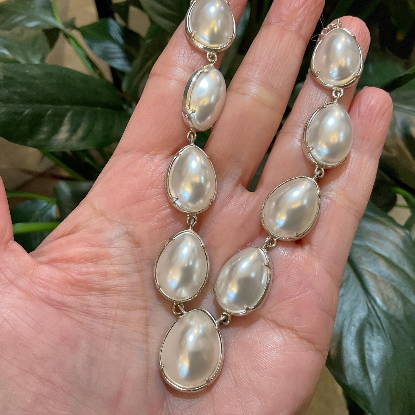 Sterling silver large white osmena mother of pearl Necklace