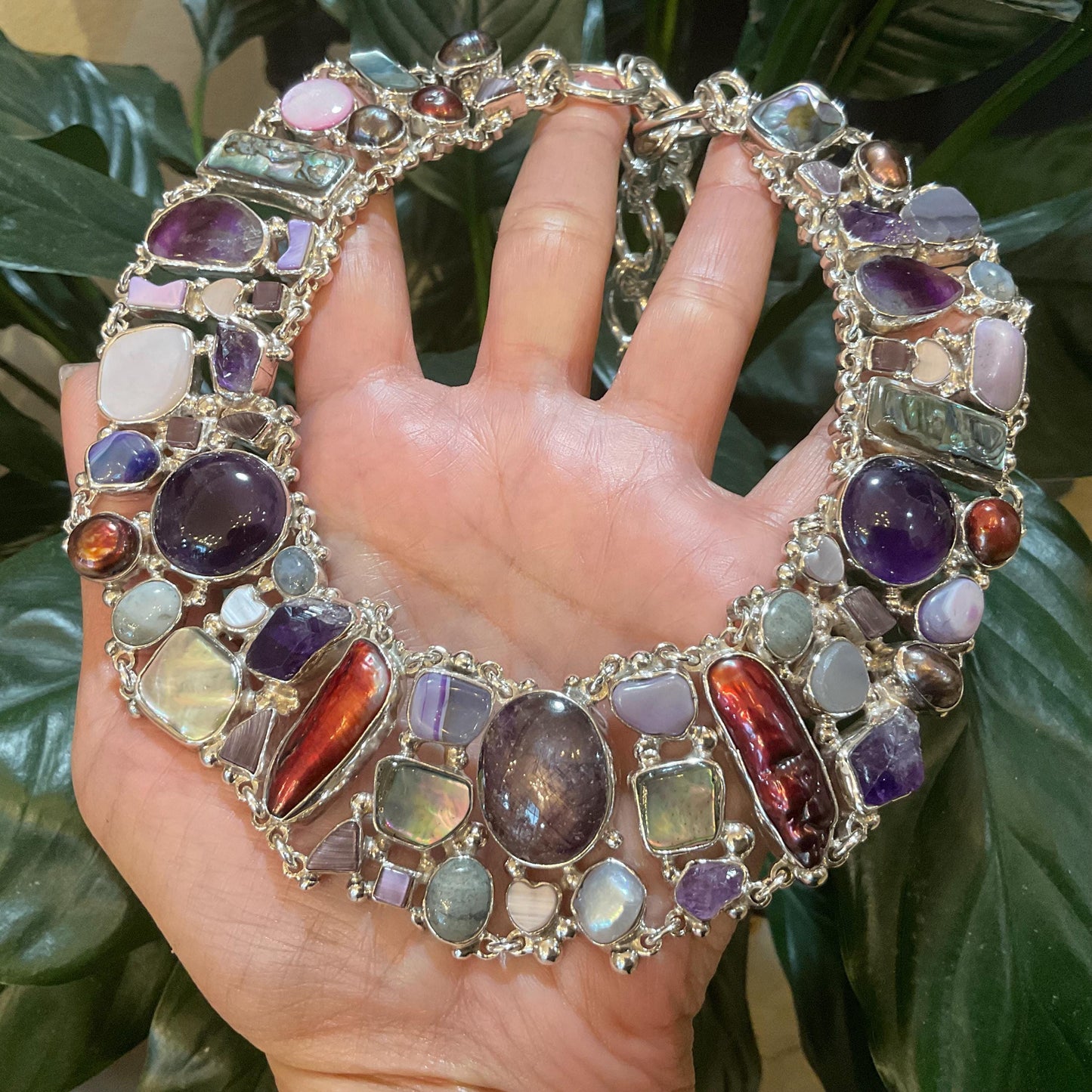 sterling silver amethyst pearl multi gemstone necklace