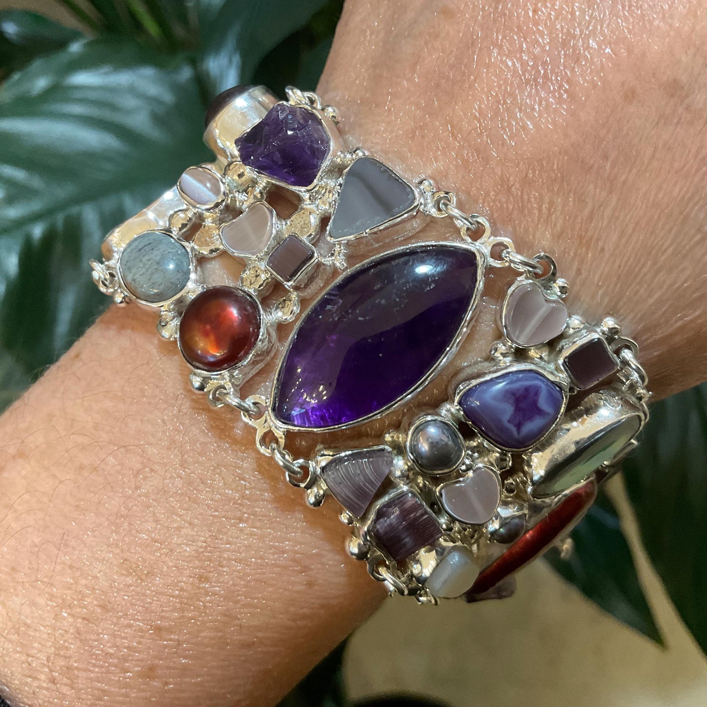 sterling silver amethyst statement pearl multi gemstone Bracelet Colors Of Etnika