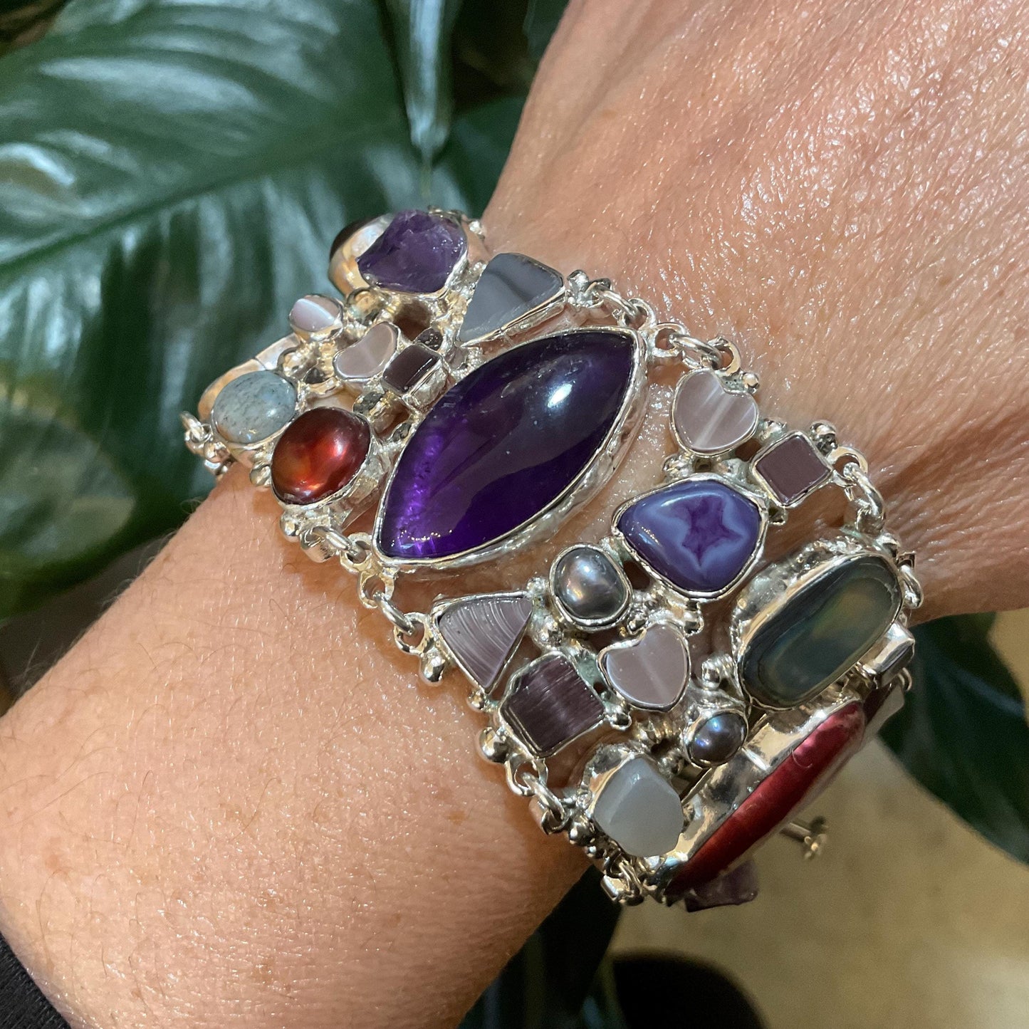 sterling silver amethyst statement pearl multi gemstone Bracelet