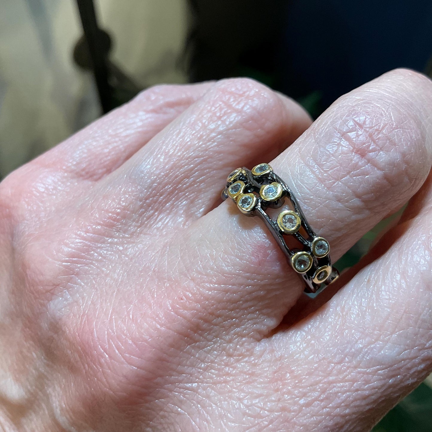 sterling silver natural Blue topaz band ring 7.5