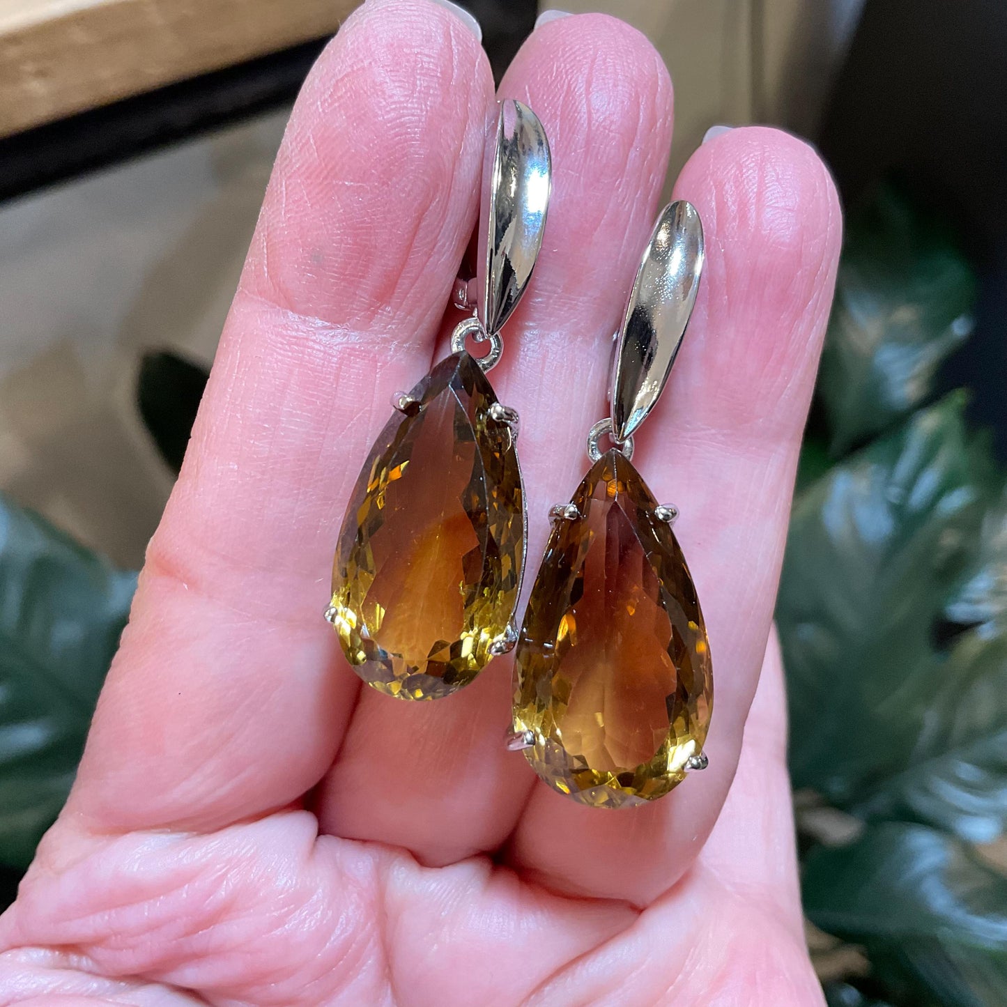 Sterling silver large pear shape citrine dangle fancy large earrings