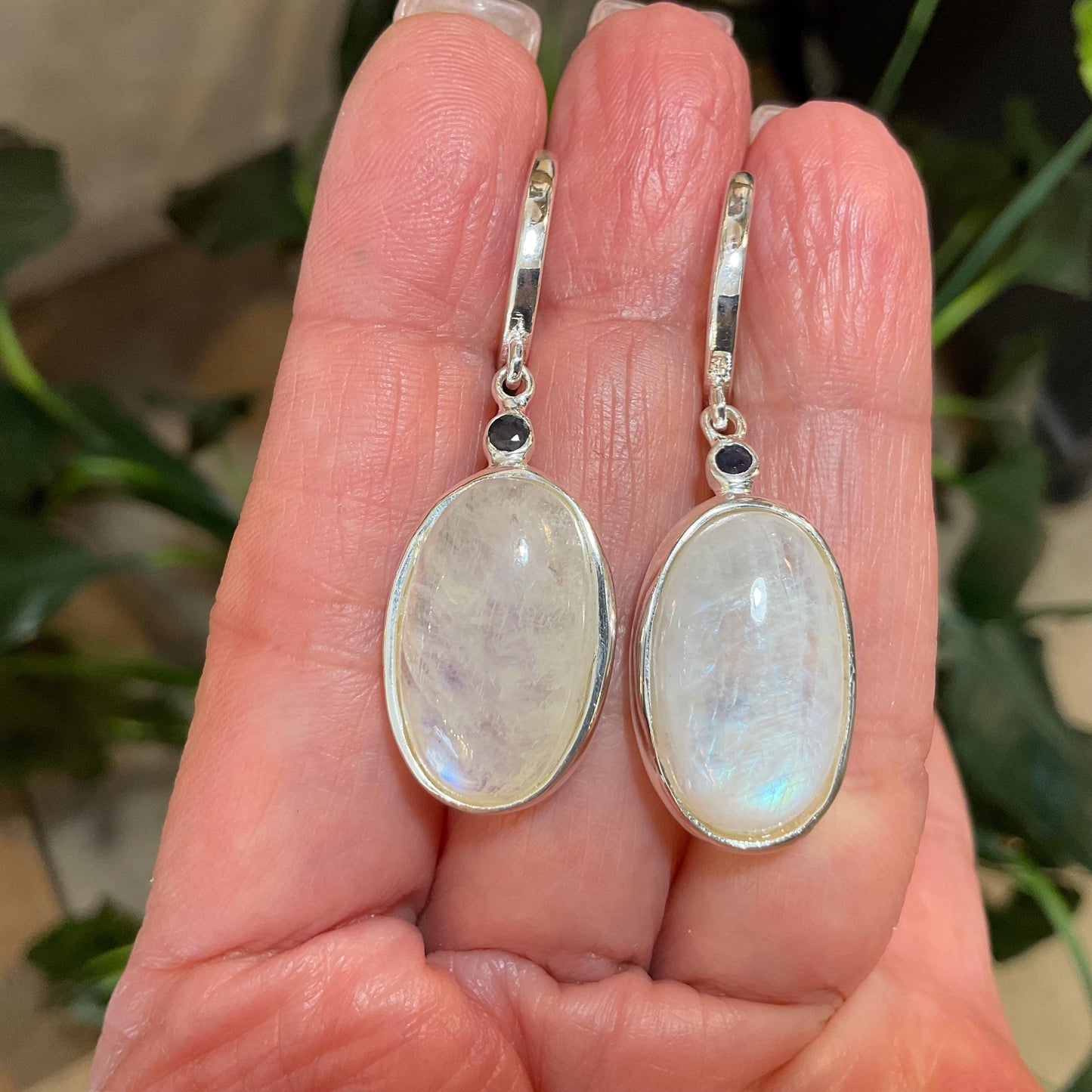 Moonstone Sterling Silver oval shape sapphire Dangle Earrings
