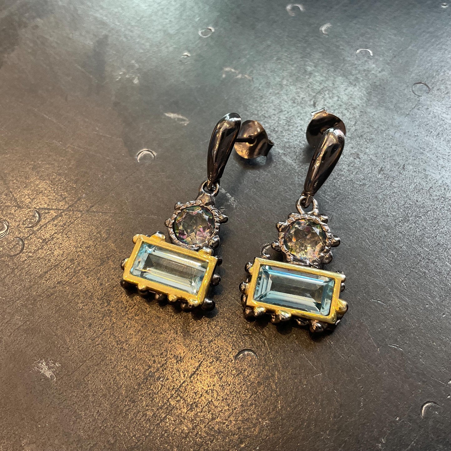 Sterling Silver blue topaz baguette dangle earrings