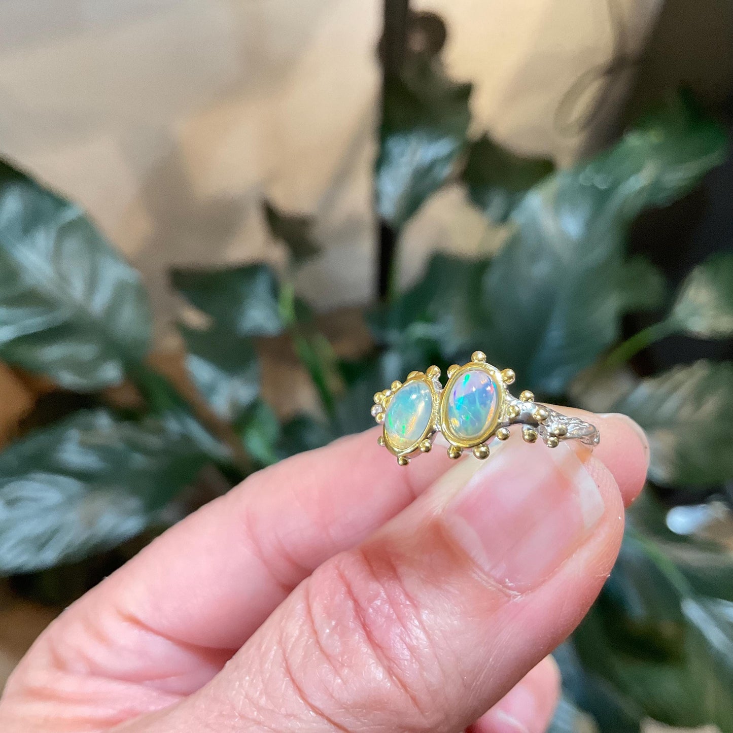 Sterling Silver Natural rainbow opal dainty Ring 6