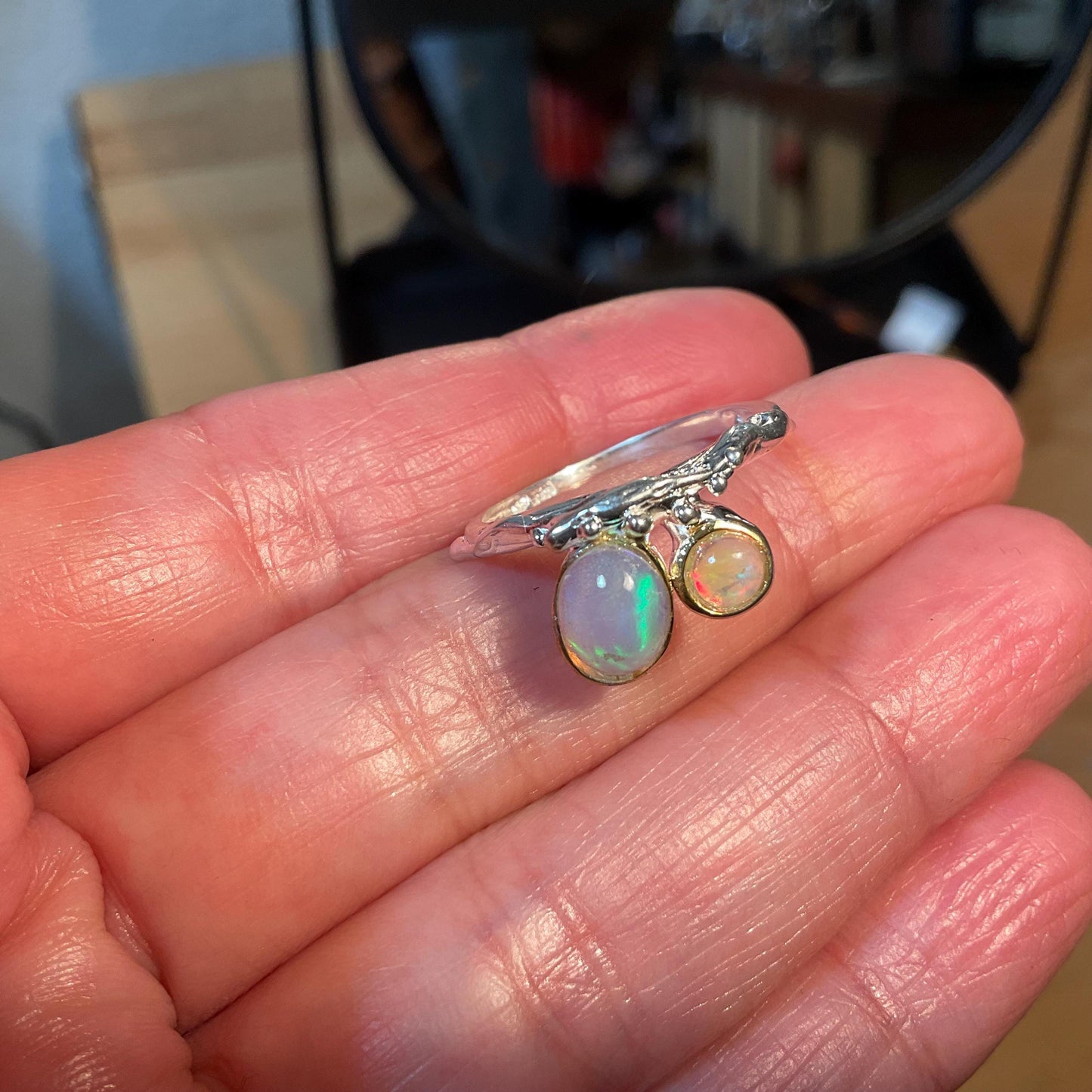 Sterling Silver Natural rainbow opal Etnika dainty Ring 7 Colors Of Etnika