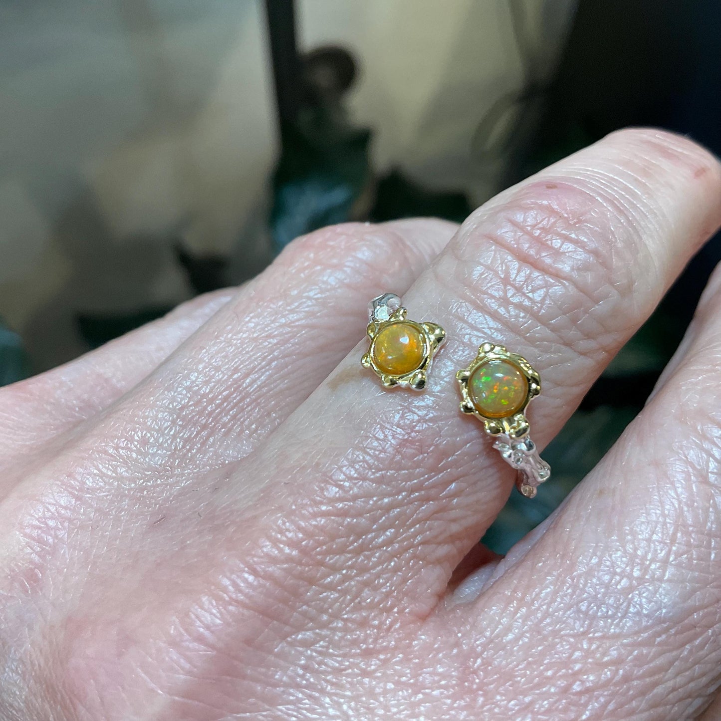 Sterling Silver orange Fire Opal ring adjustable 6 7 8