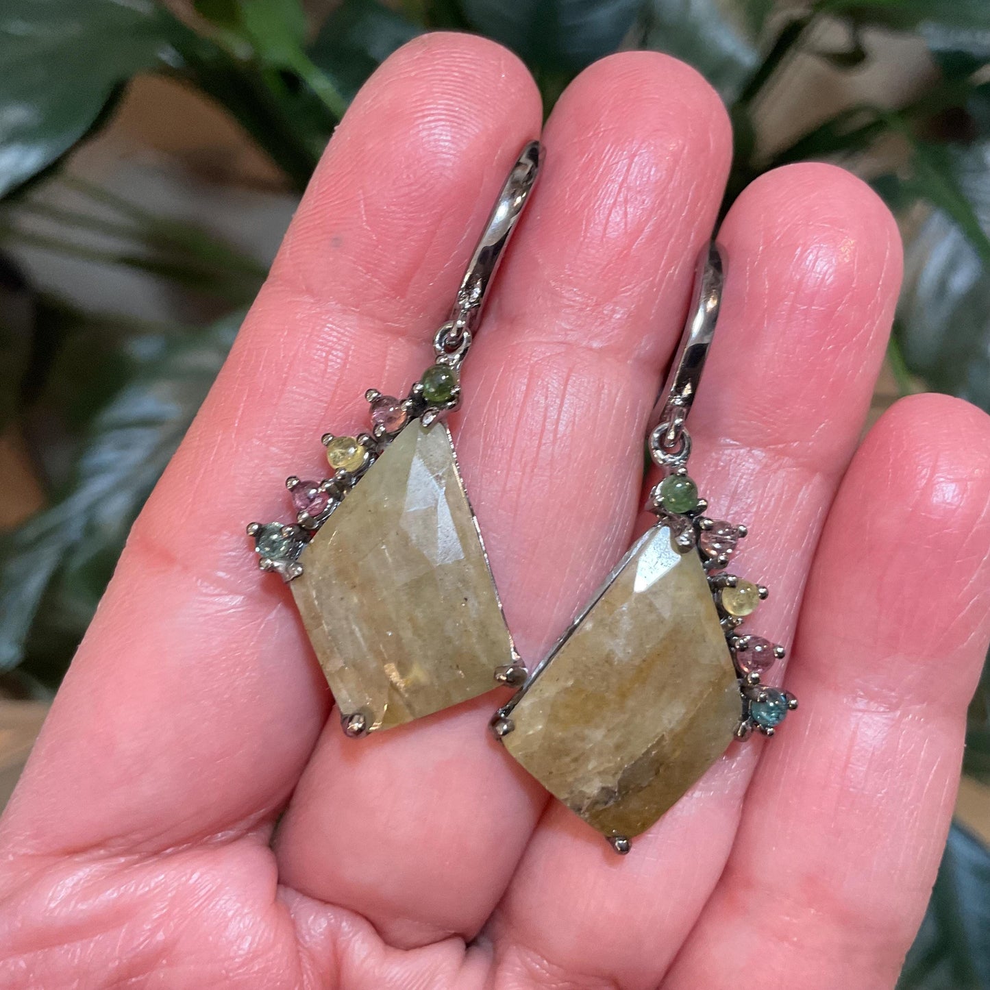 Sterling Silver Sapphire Tourmaline dangle earrings