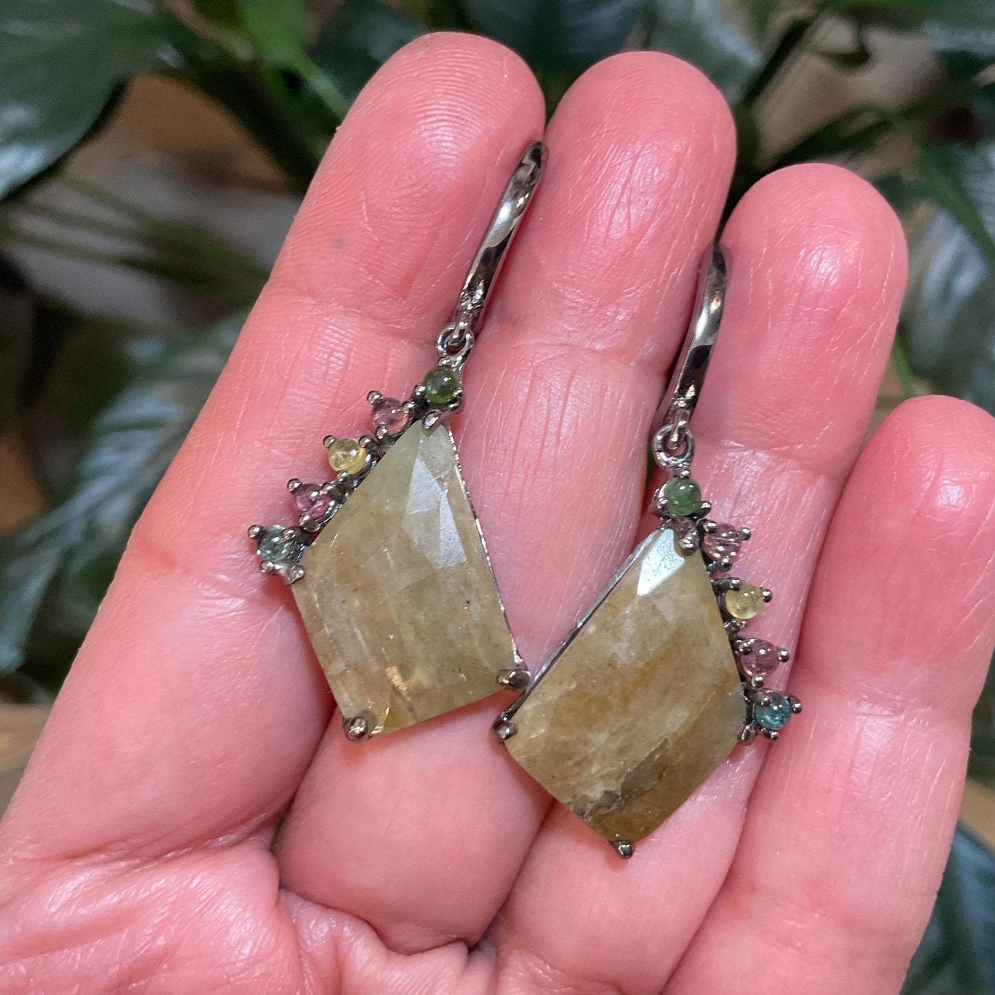 Sterling Silver Sapphire Tourmaline dangle earrings