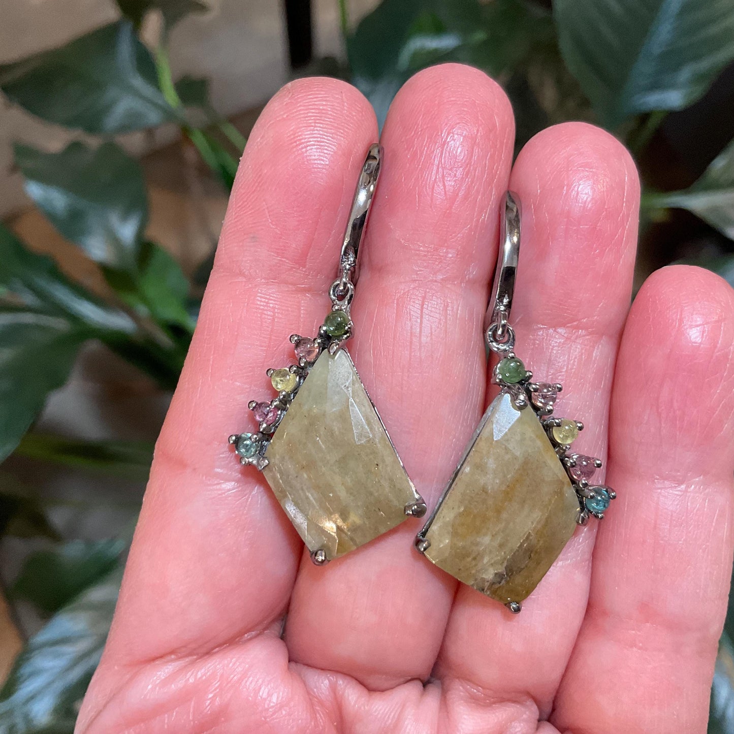 Sterling Silver Sapphire Tourmaline dangle earrings