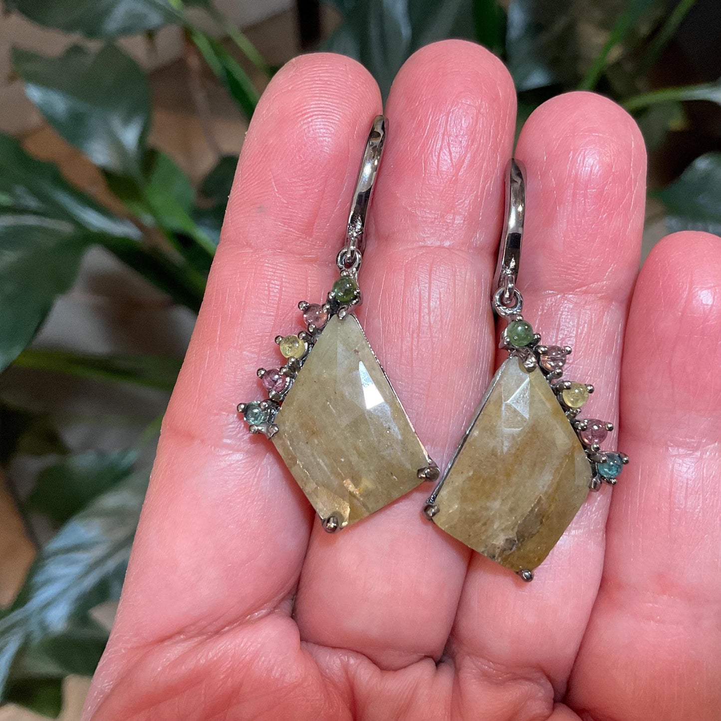 Sterling Silver Sapphire Tourmaline dangle earrings