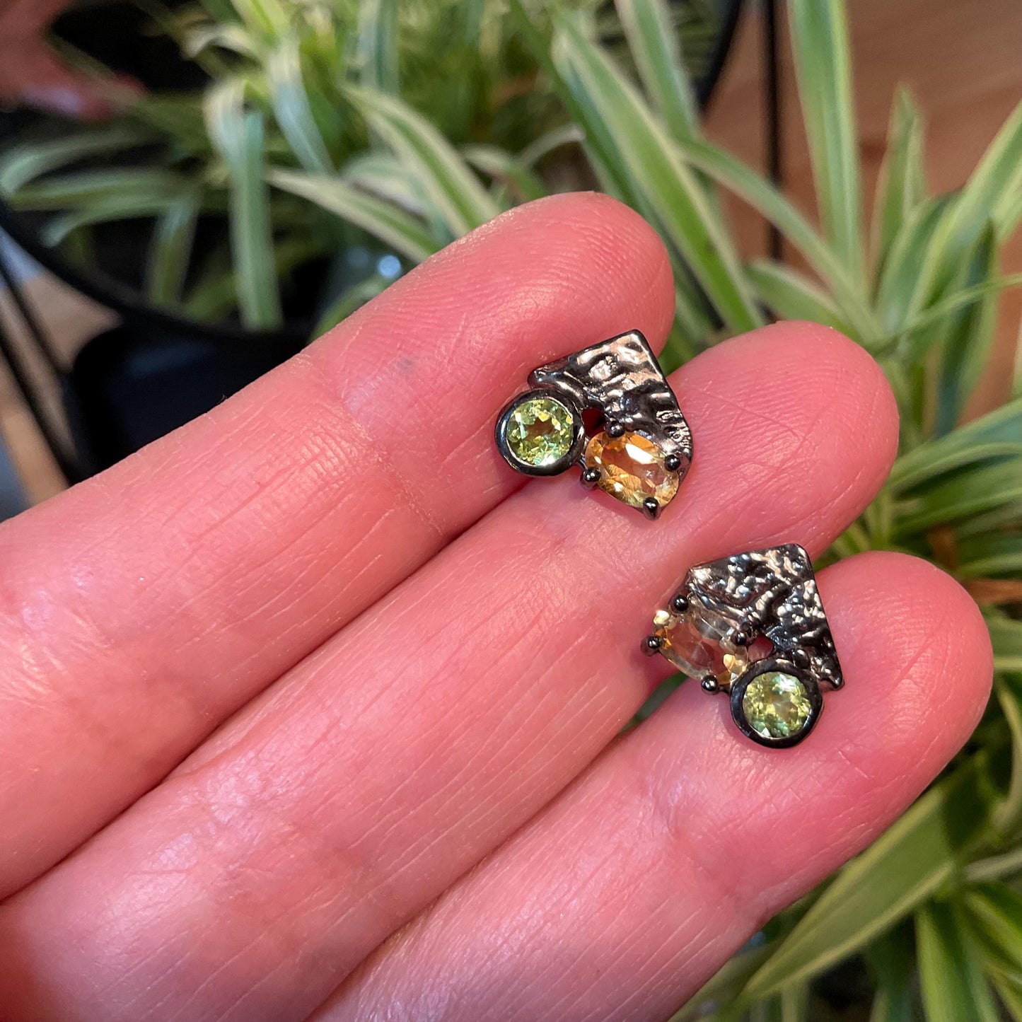Sterling Silver citrine stud peridot earrings