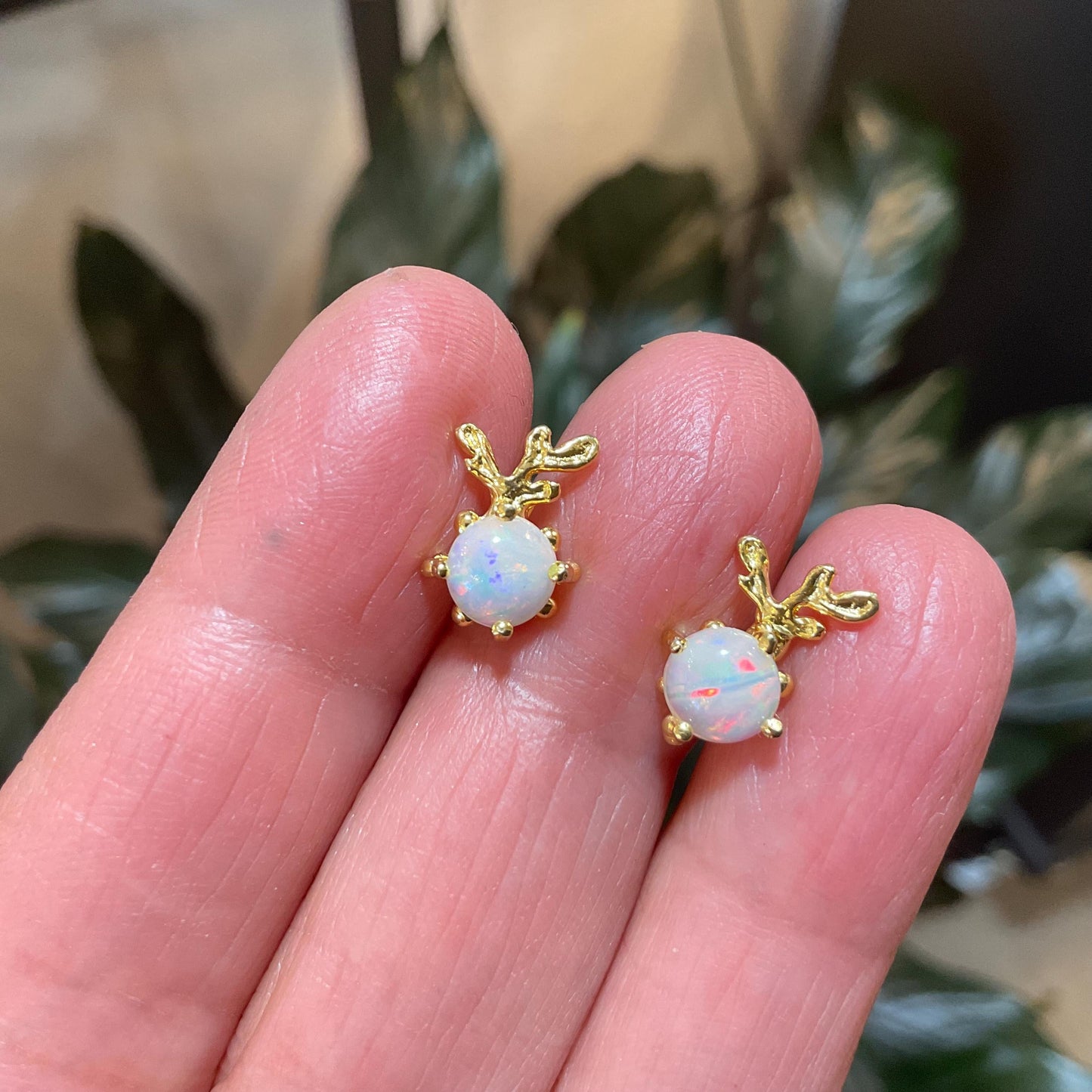 Sterling Silver Gold Natural rainbow opal natural art stud earrings Colors Of Etnika