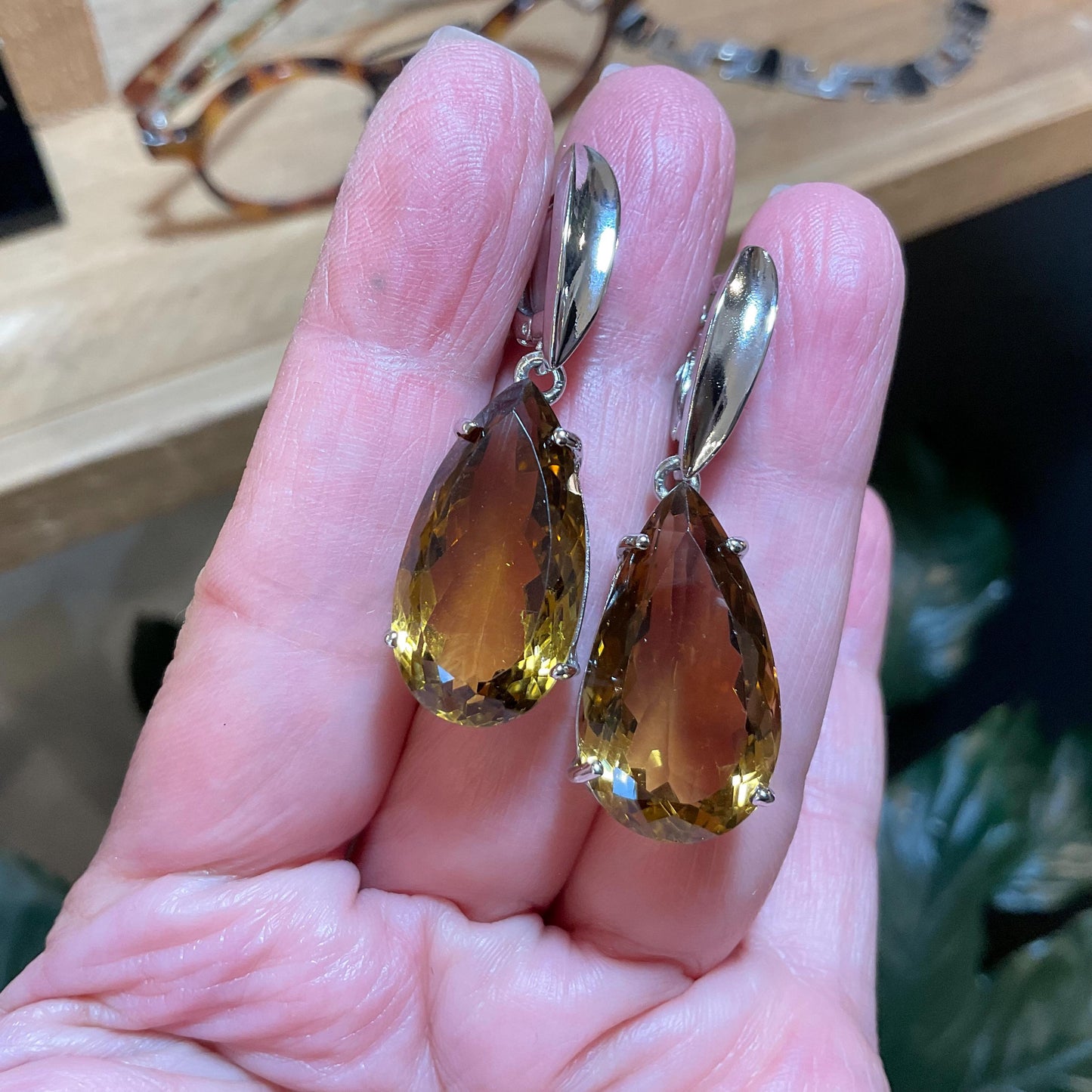 Sterling silver large pear shape citrine dangle fancy large earrings