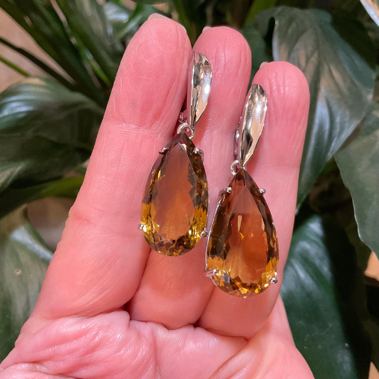 Sterling silver large pear shape citrine dangle fancy large earrings