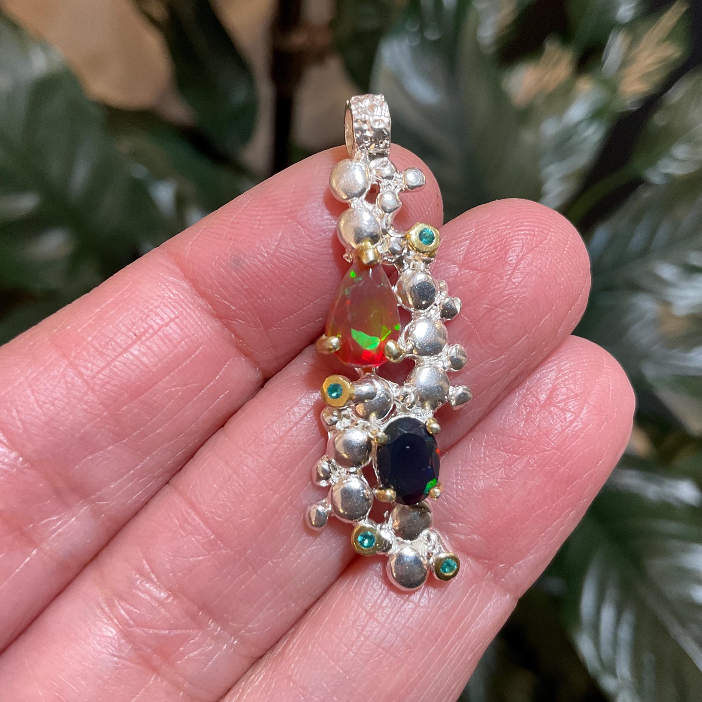 Natural black and orange fire opal Sterling Silver pendant for Necklace