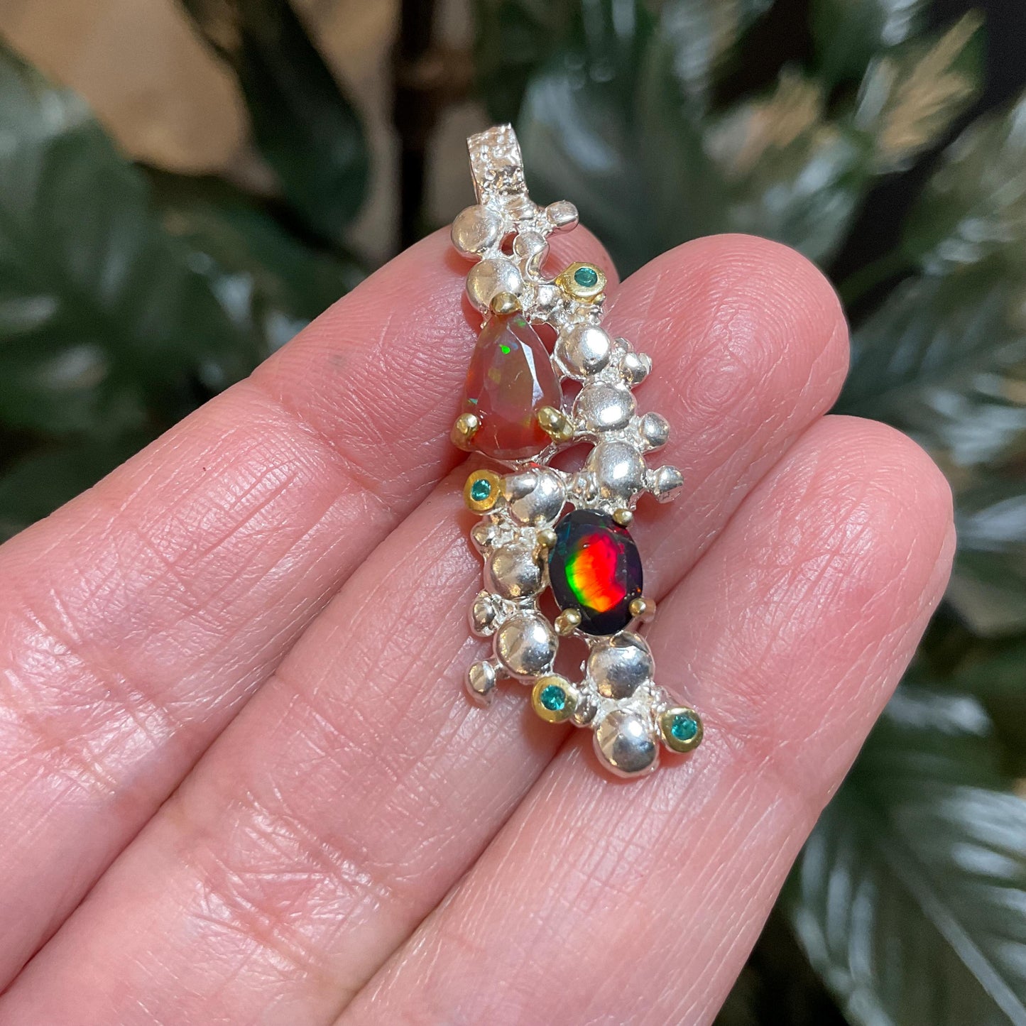 Natural black and orange fire opal Sterling Silver pendant for Necklace