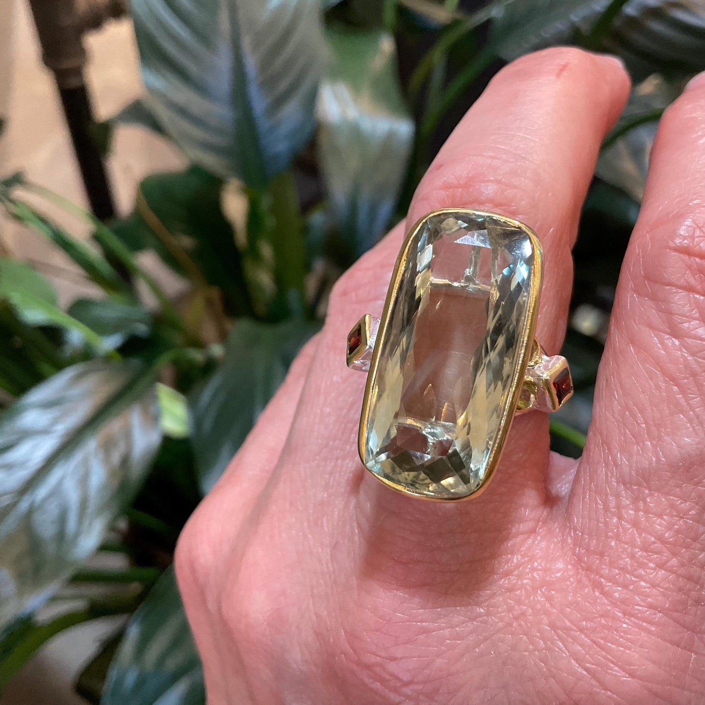 Sterling Silver green amethyst red garnet peridot large ring 7