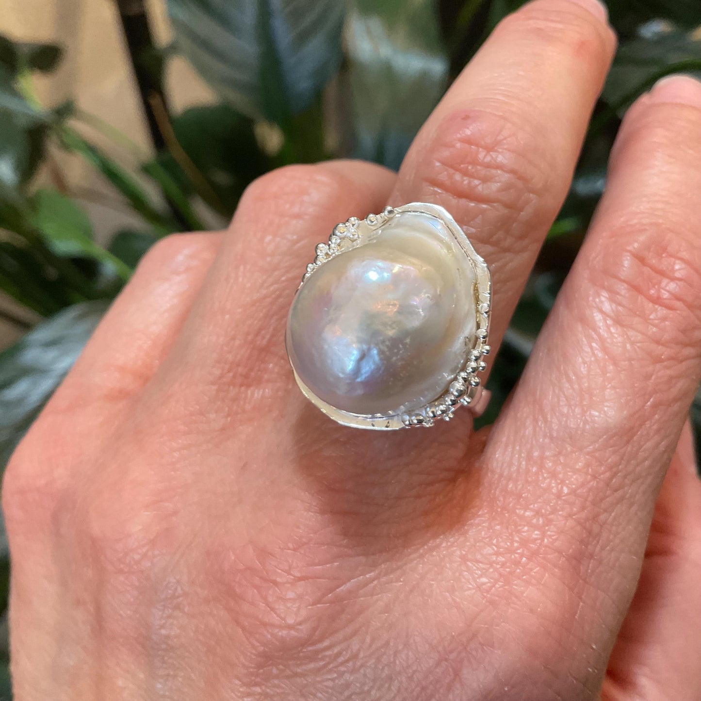 Sterling Silver white genuine baroque pearl ring 7.5 Colors Of Etnika