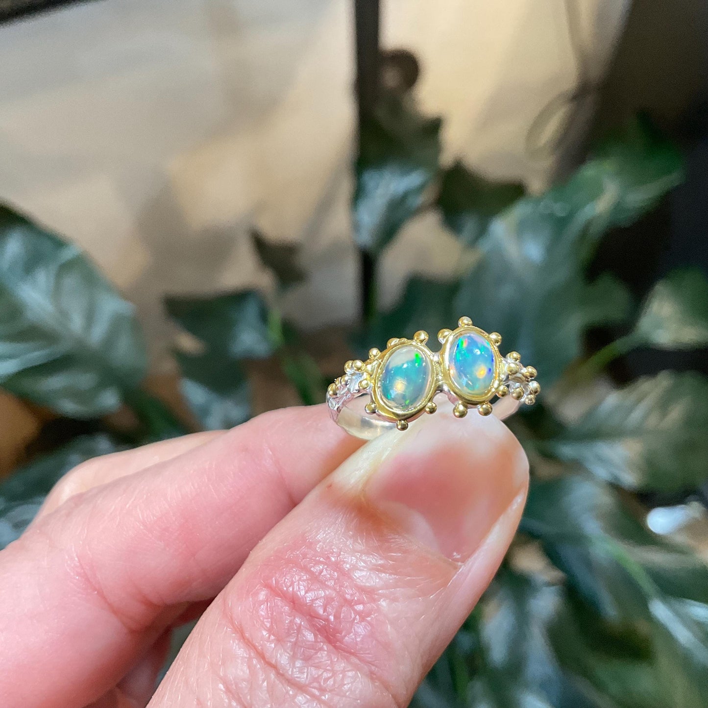 Sterling Silver Natural rainbow opal dainty Ring 6