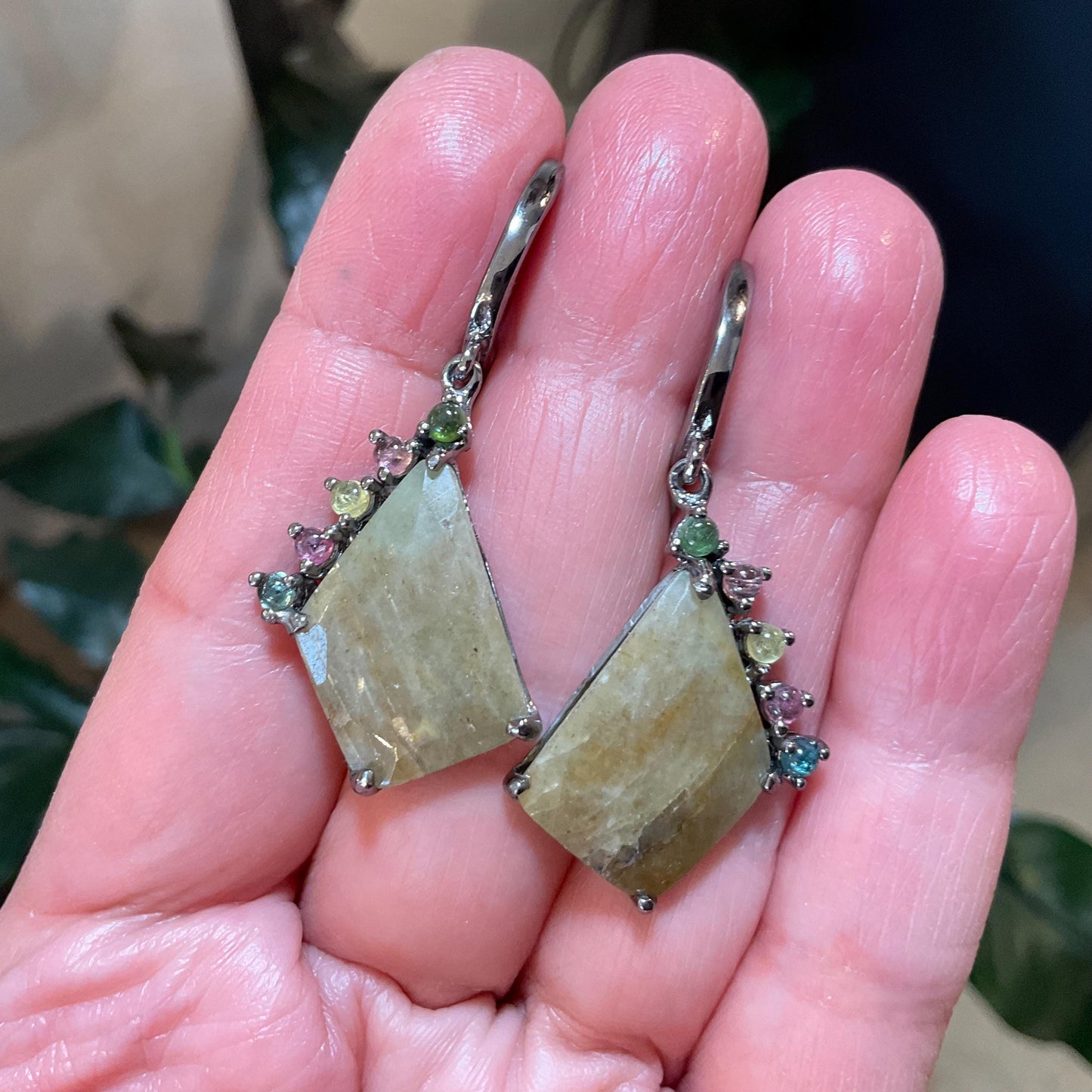 Sterling Silver Sapphire Tourmaline dangle earrings