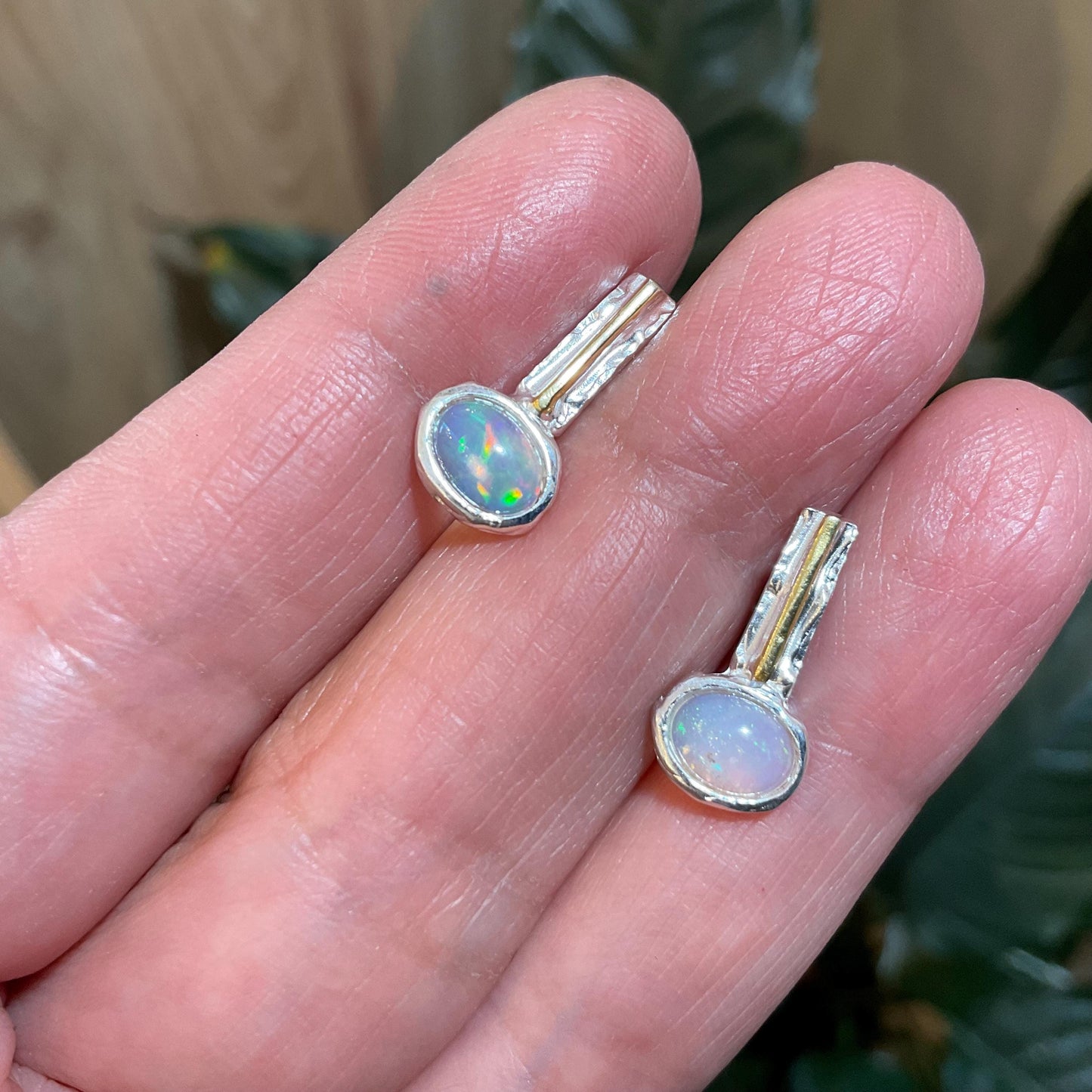 sterling silver rainbow natural opal modern art Stud earrings