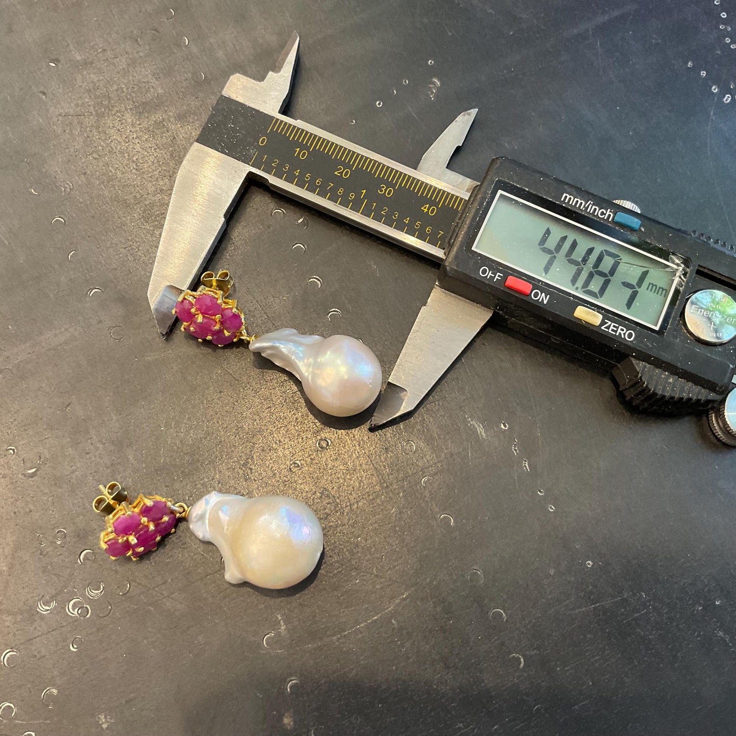 Sterling Silver natural ruby white natural baroque pearl Earrings