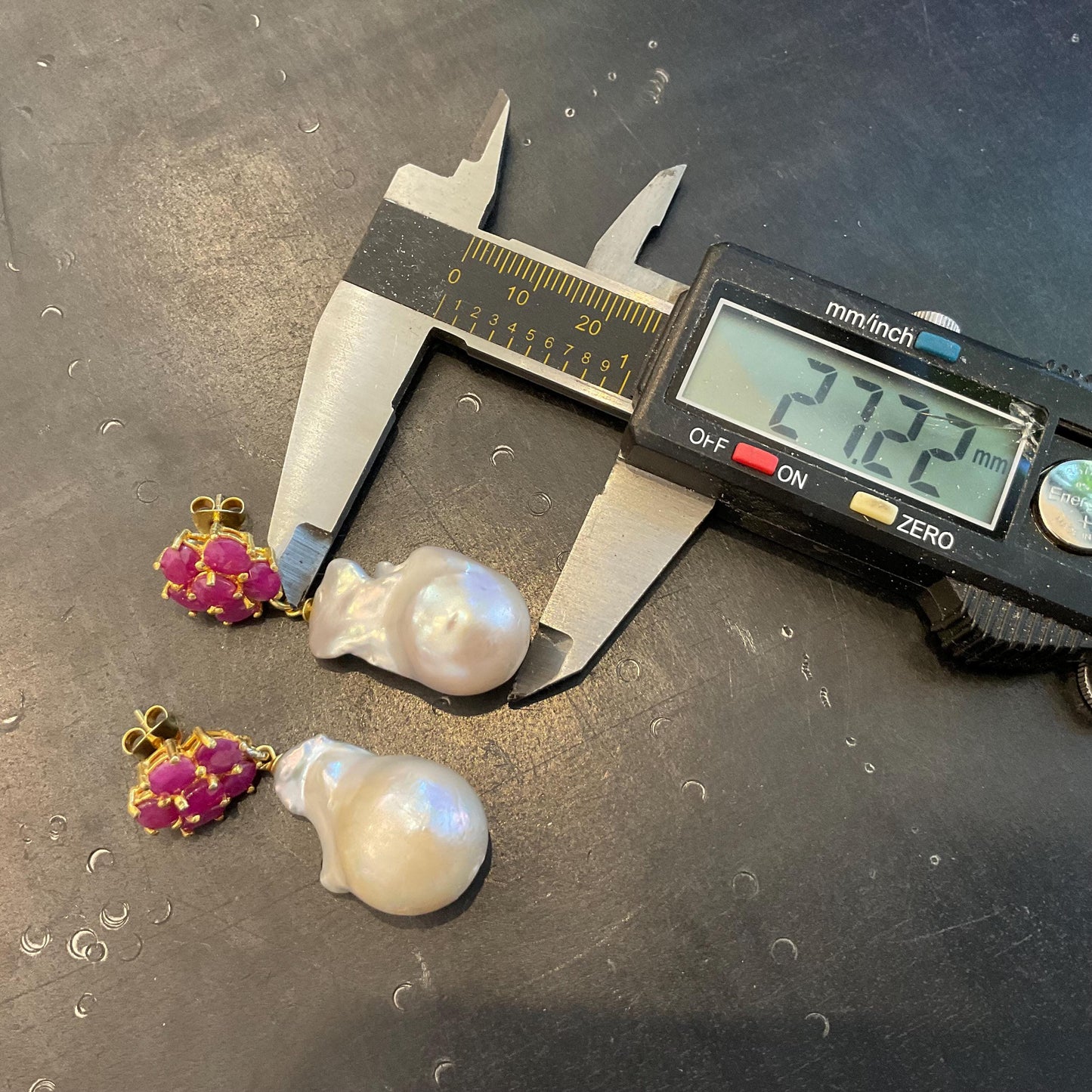 Sterling Silver natural ruby white natural baroque pearl Earrings