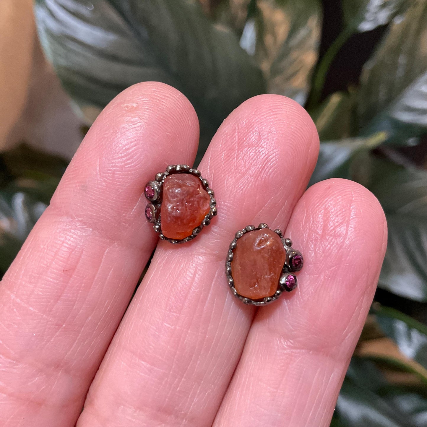 Artisan Sterling Silver rough carnelian stud earrings