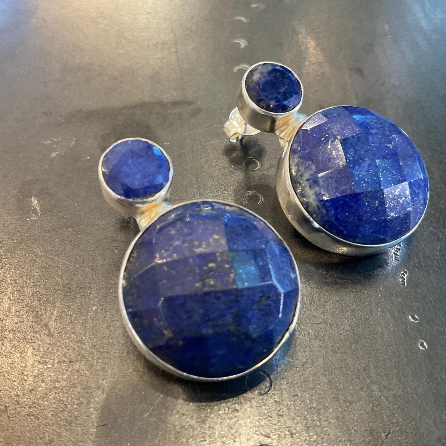 Artisan Handmade Sterling Silver blue lapis lazuli large stud earrings