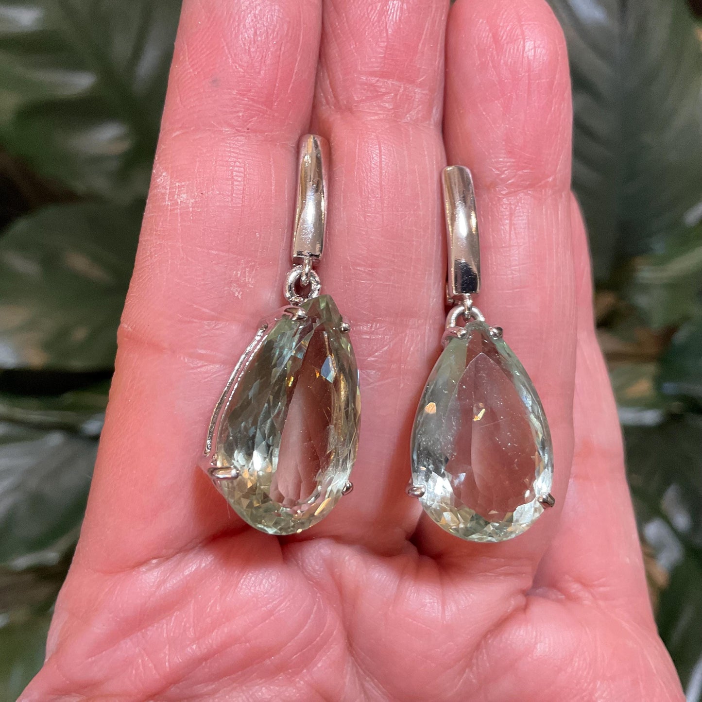 Sterling silver green amethyst pear shape fancy earrings
