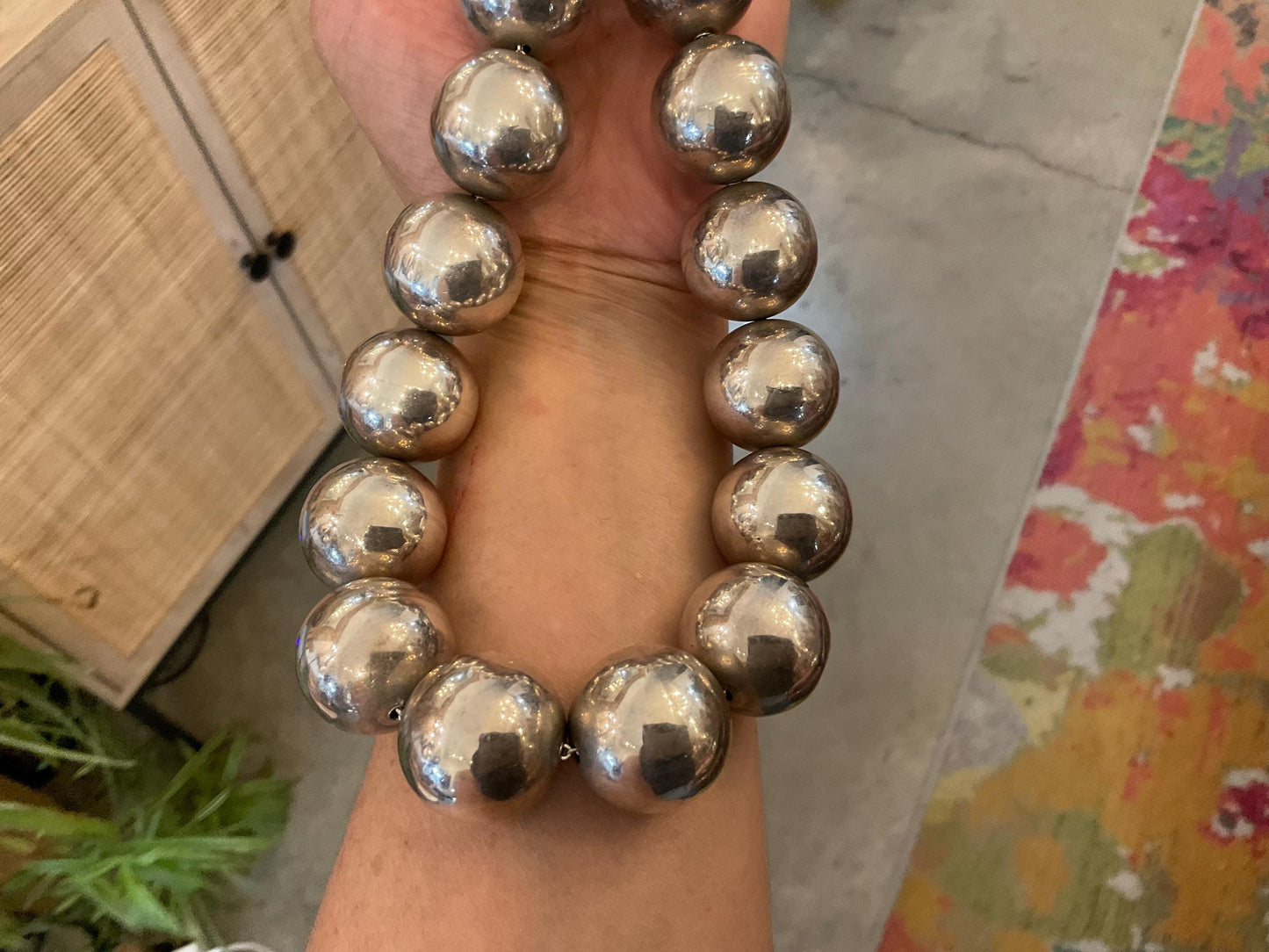 Sterling silver vintage 25mm huge bench bead necklace collar vintage Taxco