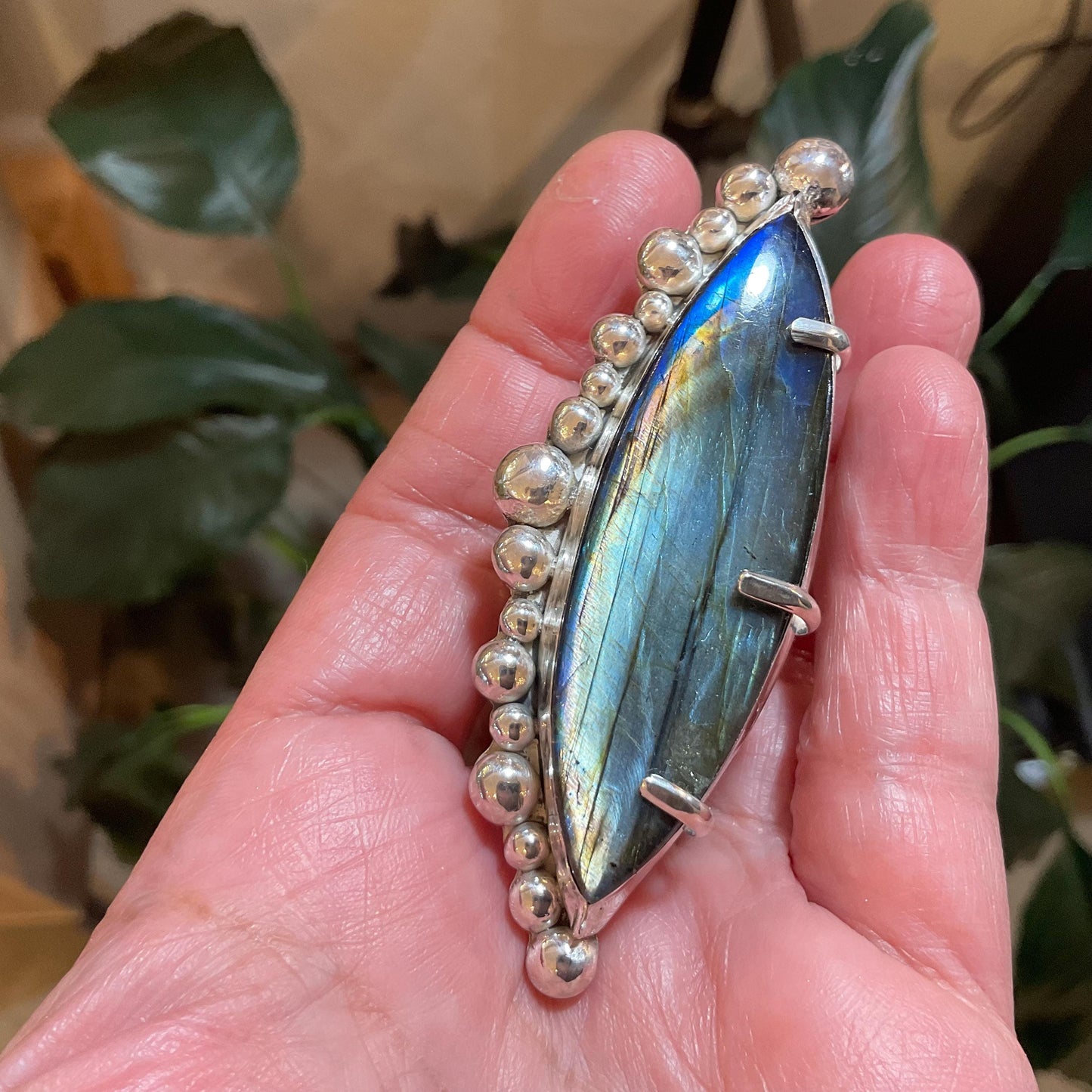 Sterling Statement spectrolite labradorite modernist cuff massive ring 7 8 9 10