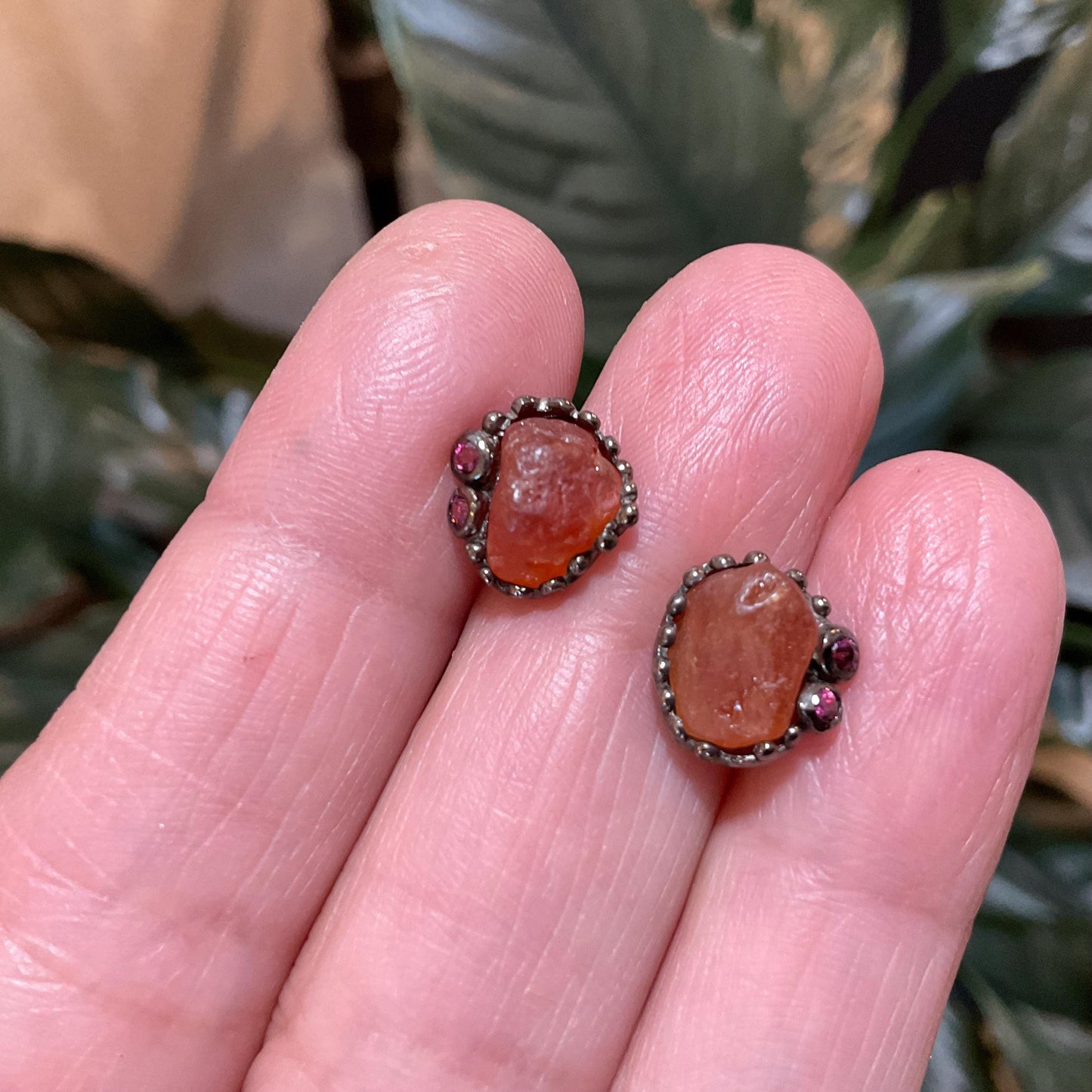 Artisan Sterling Silver rough carnelian stud earrings